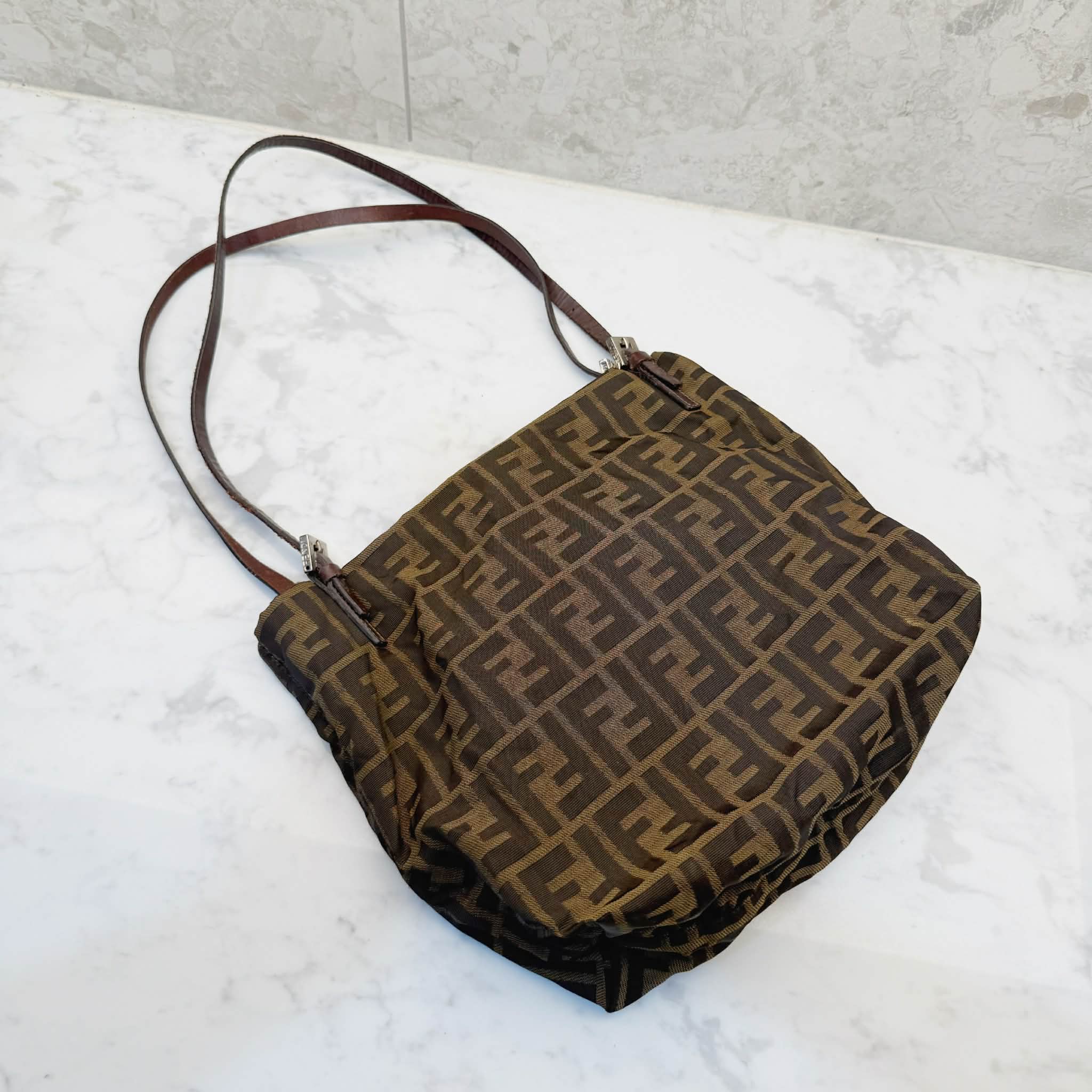 Fendi Zucca Canvas Tote Silver F logo