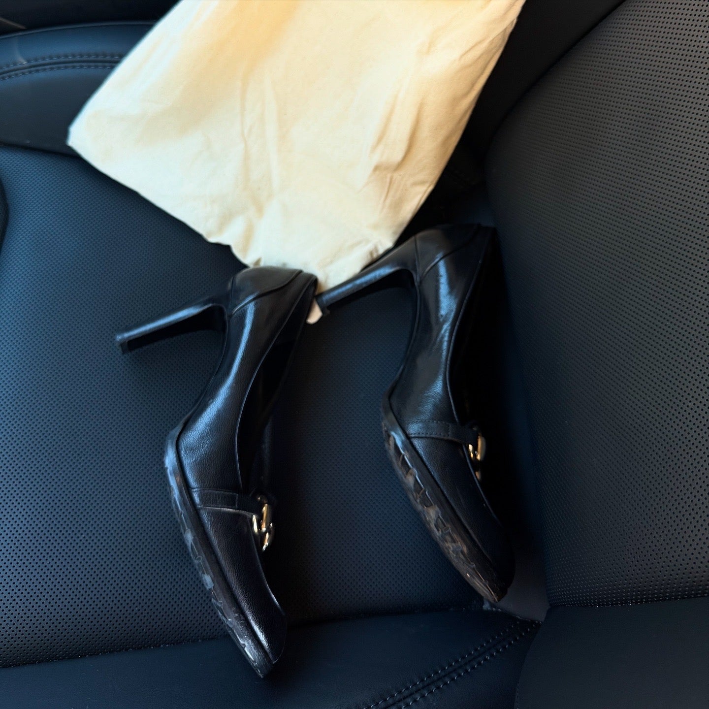 GUCCI Pumps Heel Horsebit Leather Black Heels 8cm