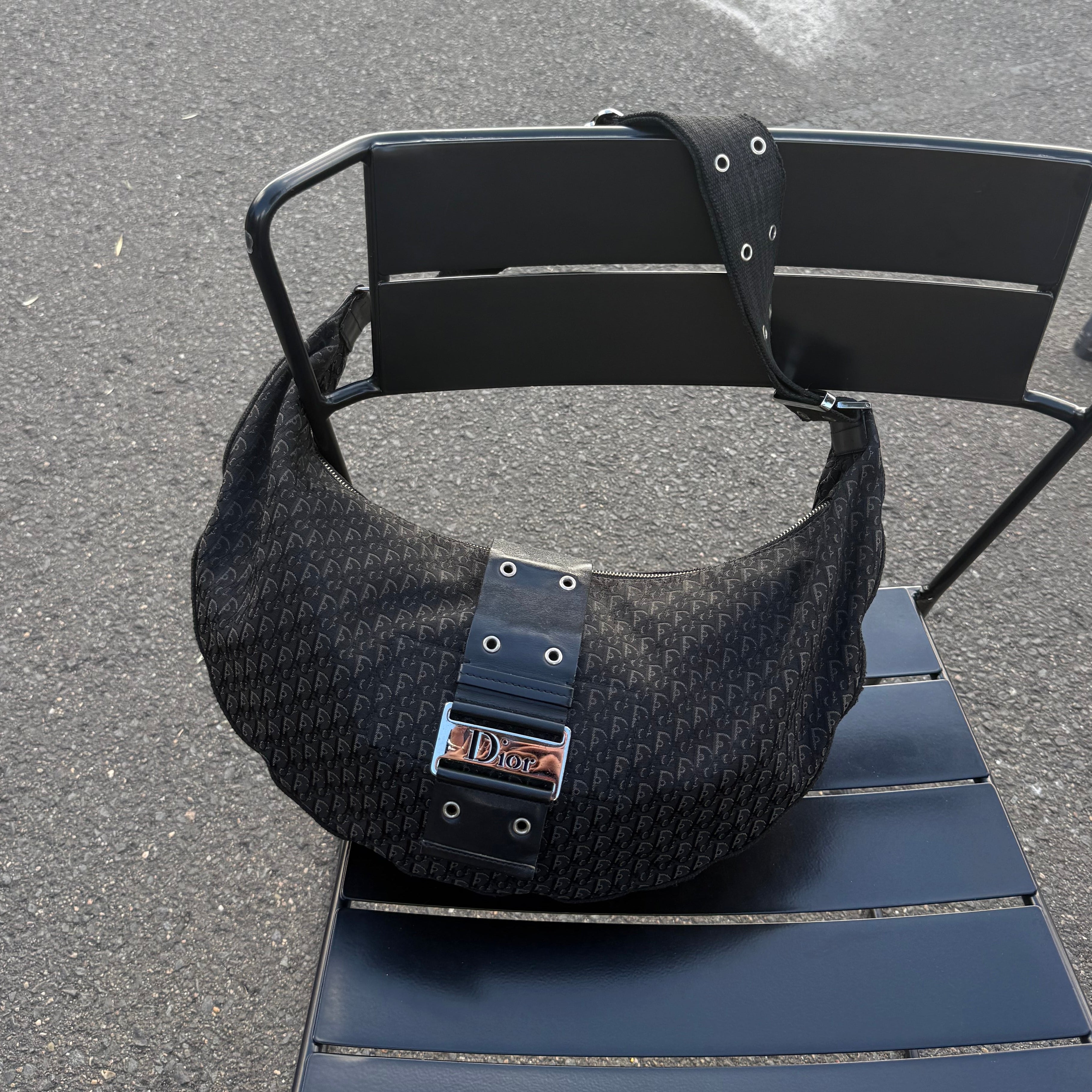 CHRISTIAN DIOR BLACK DIORISSIMO HALF MOON BAG