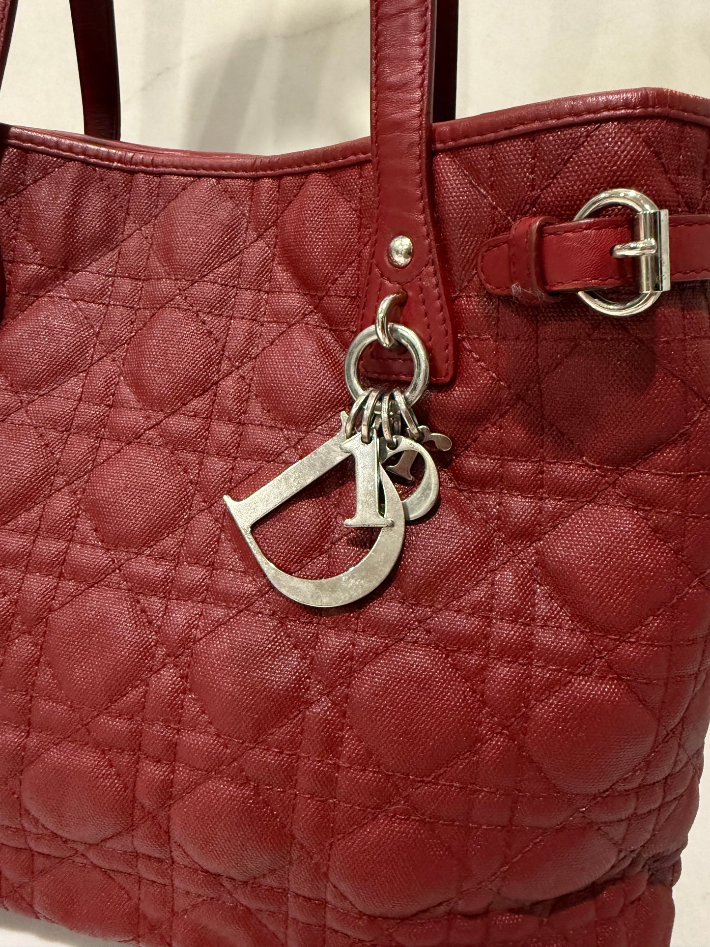 Christian Dior Red Coated Canvas and Leather Medium Panarea Shopper Tote