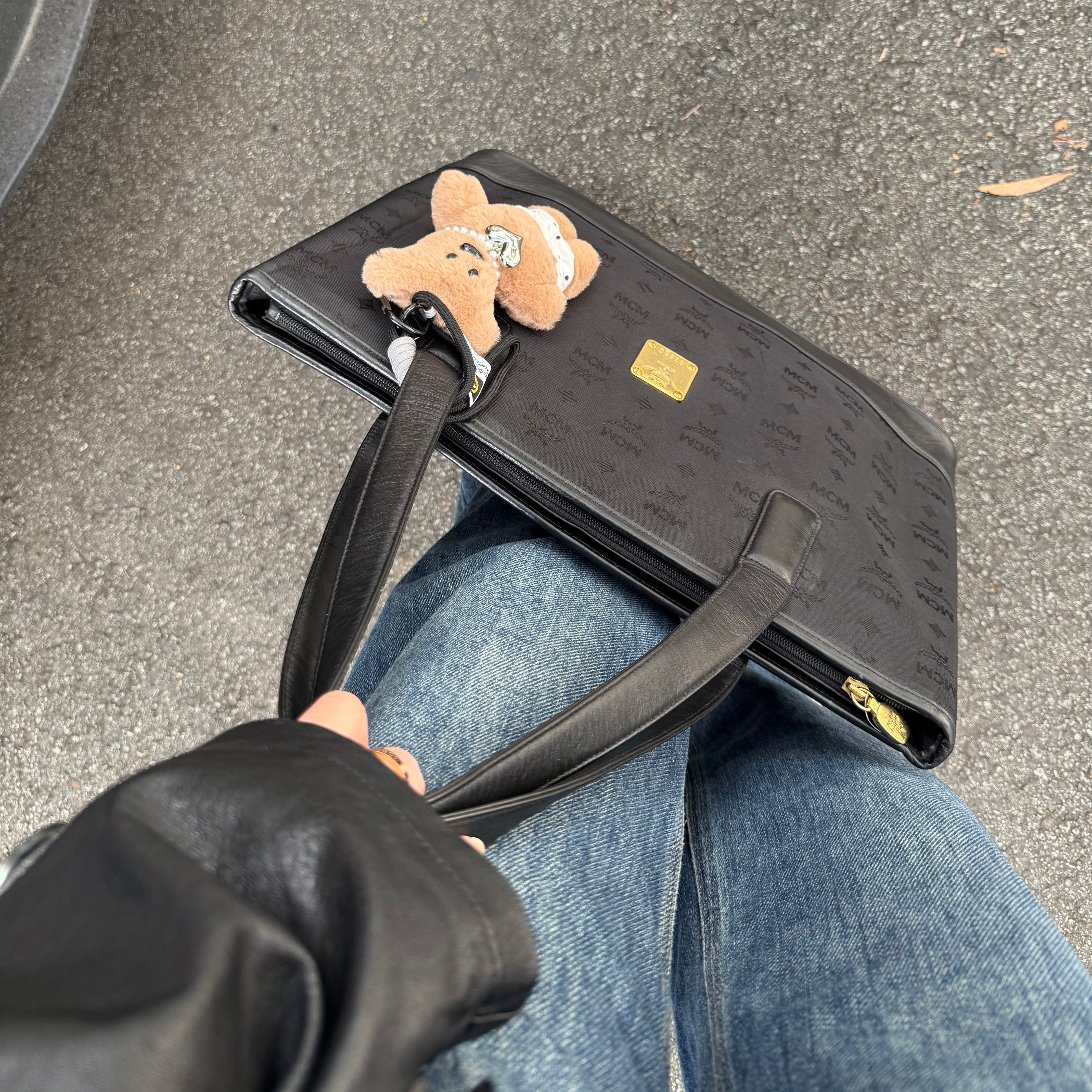 MCM Black Monogram Tote Bag