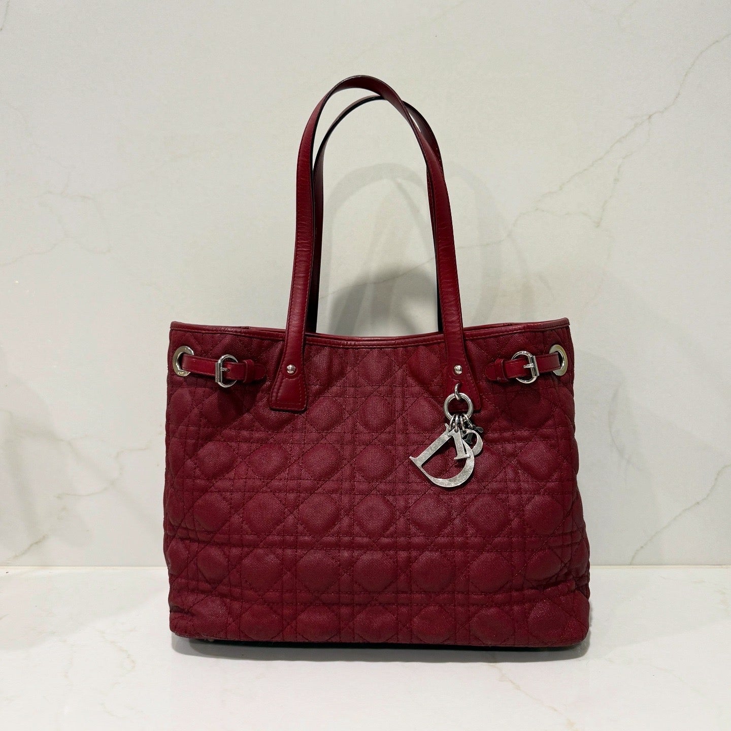 Christian Dior Red Coated Canvas and Leather Medium Panarea Shopper Tote
