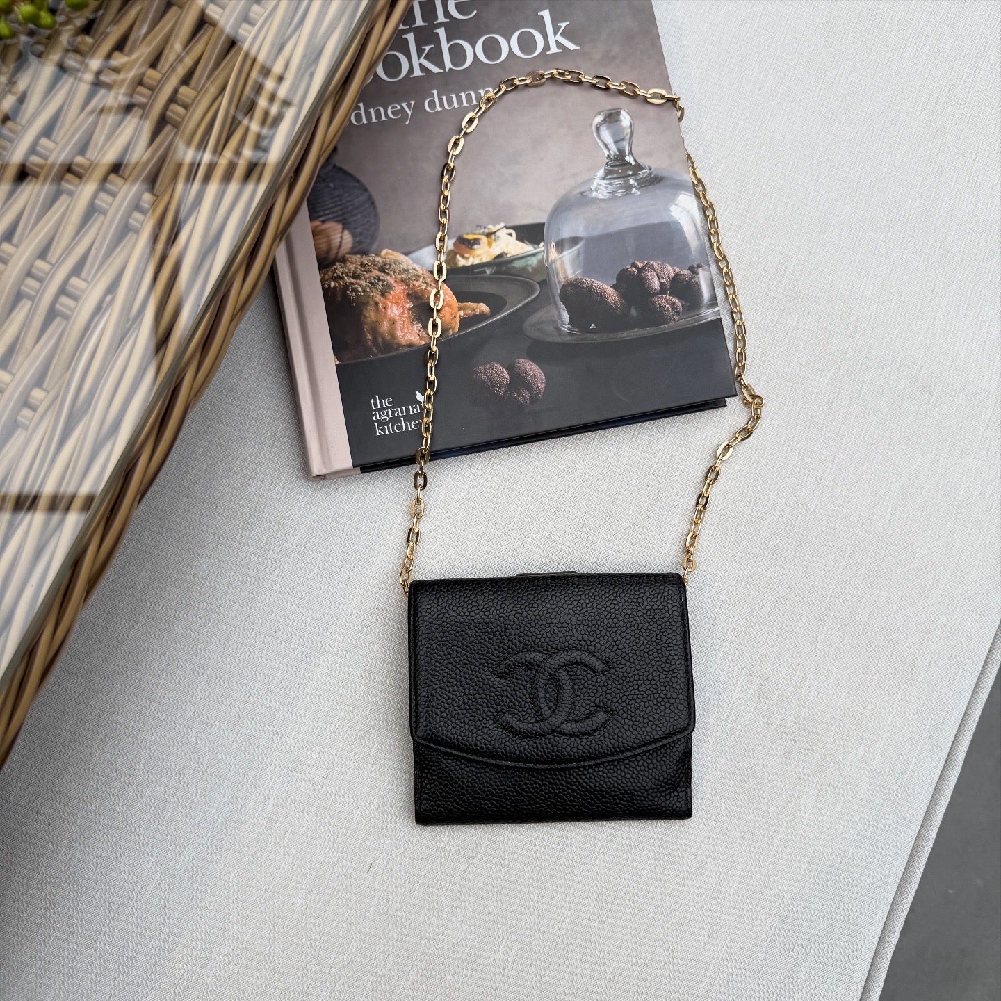 Chanel Coco Mark Bi-fold Wallet Caviar Leather Black