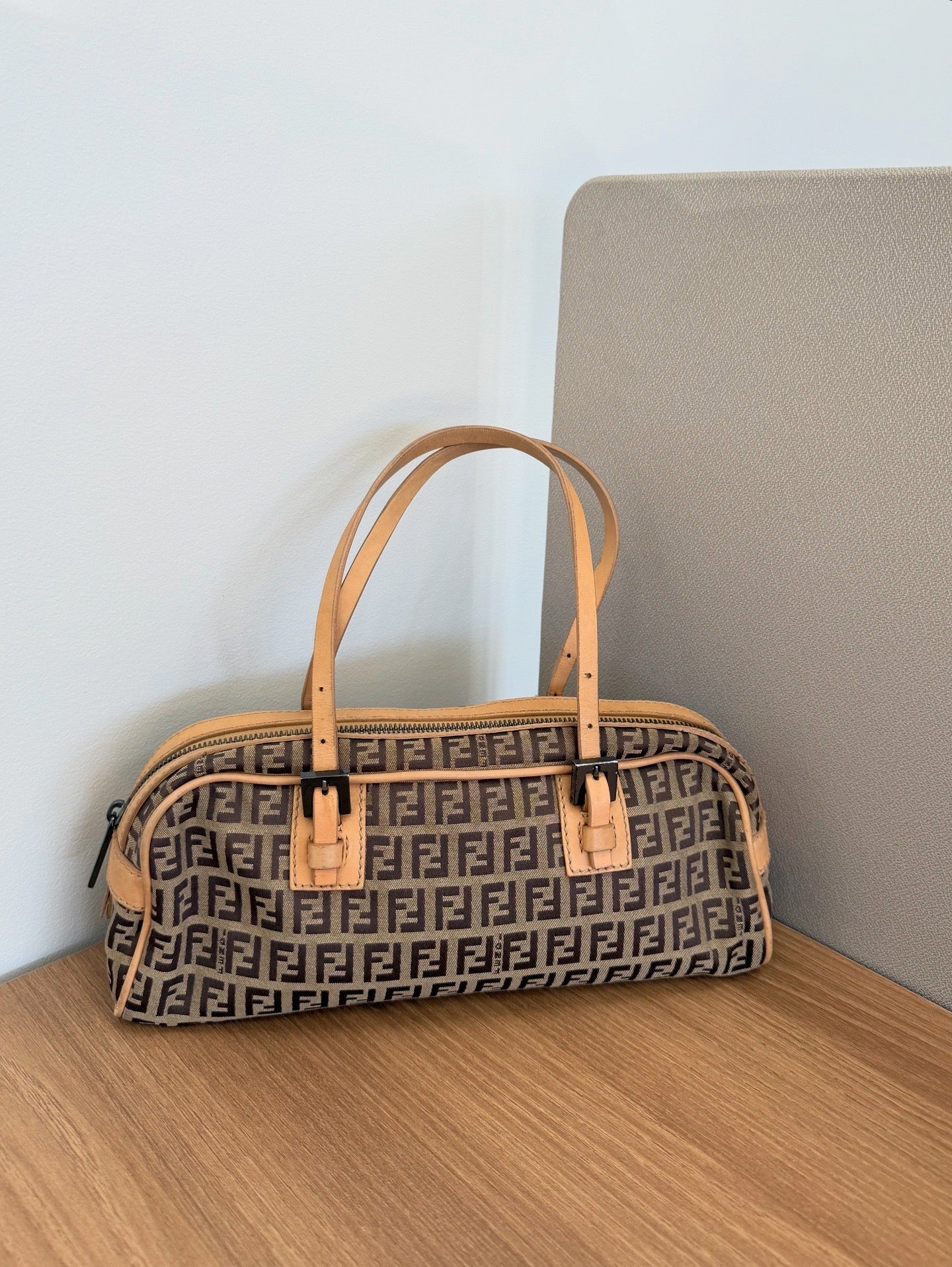 Fendi Vintage Brown Zucchino Canvas Handbag Dark brown