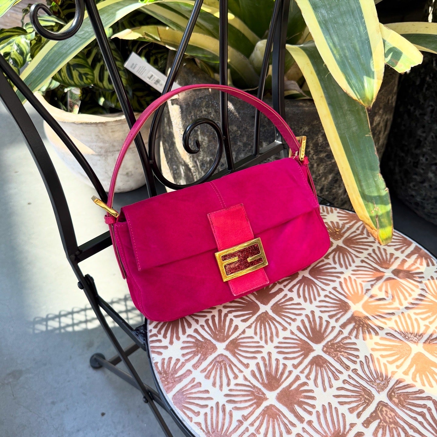 Fendi Suede Baguette Fuchsia Handbag
