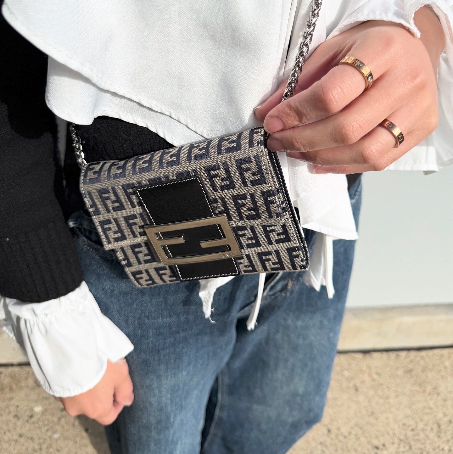 FENDI Vintage Zucca Canvas Leather Folding Wallet