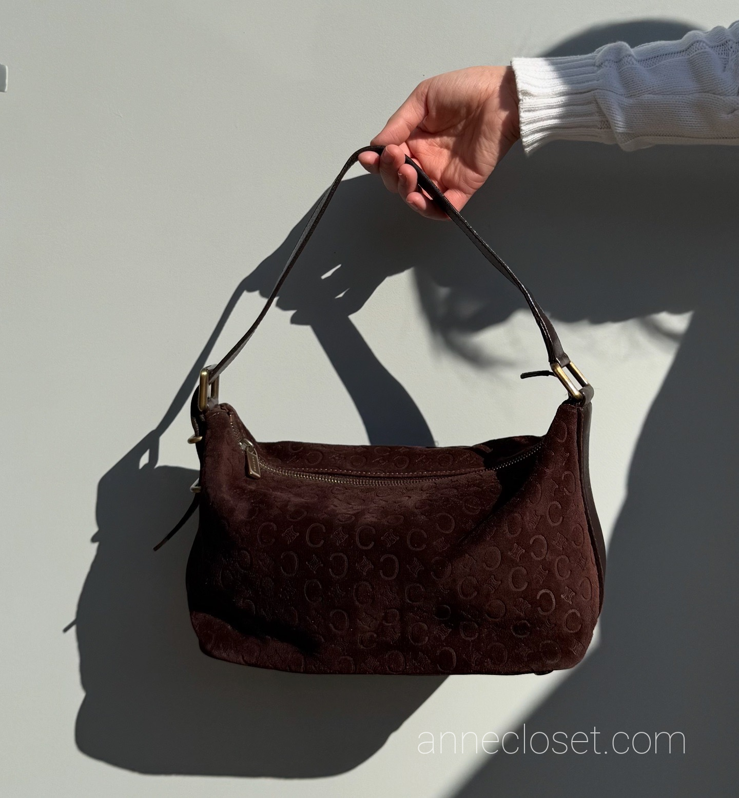 Celine 20th Century C Macadam Suede Shoulder Bag