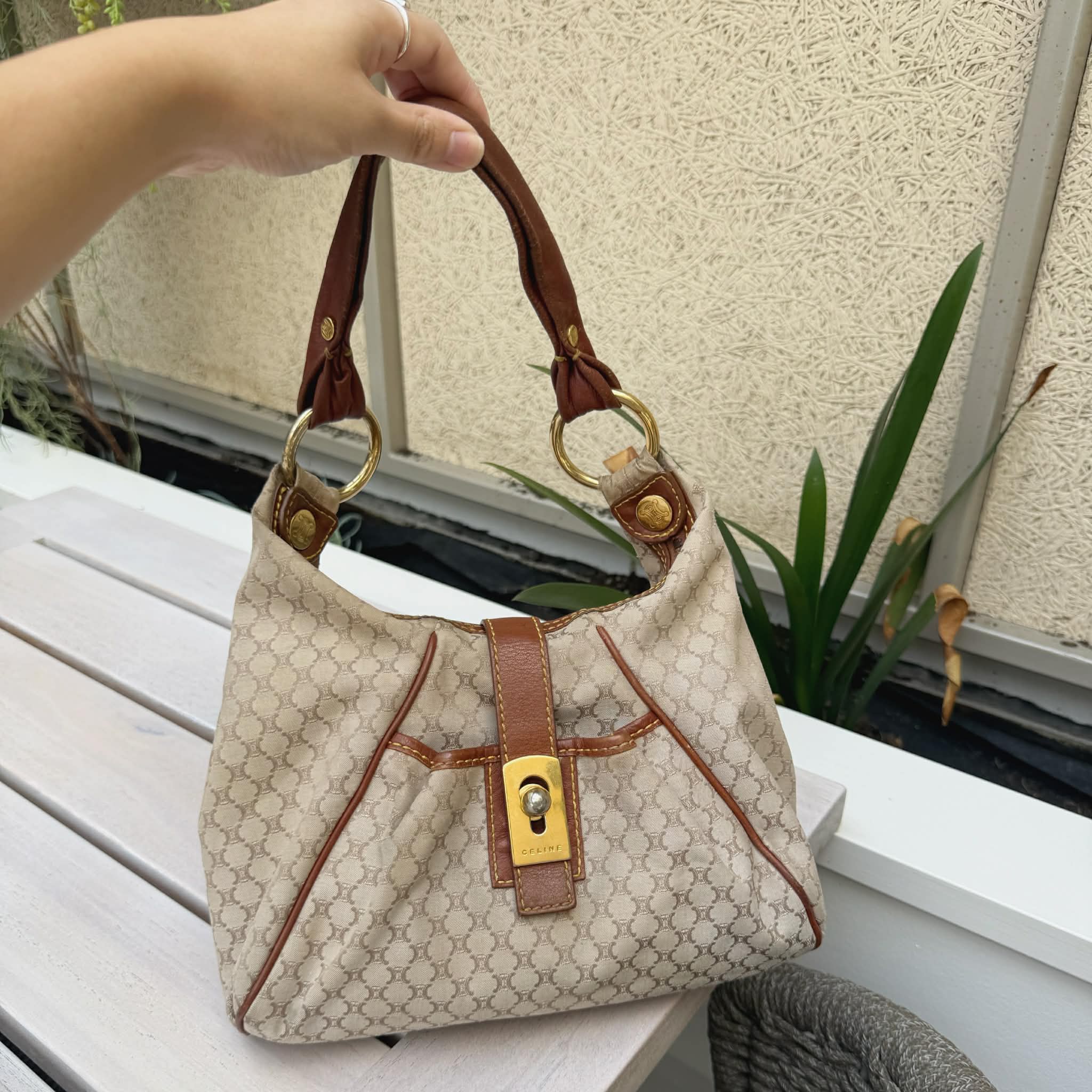 Celine Macadam Brown Hobo Shoulder Bag
