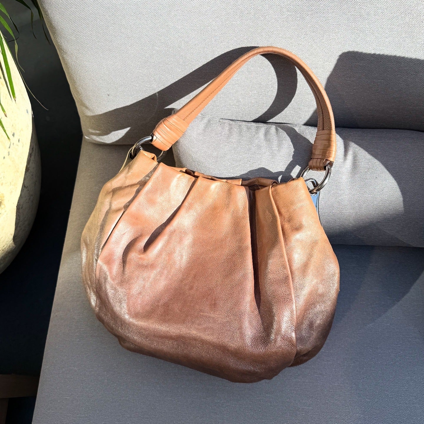 Prada Glace Calf Sfumata Pleated Hobo