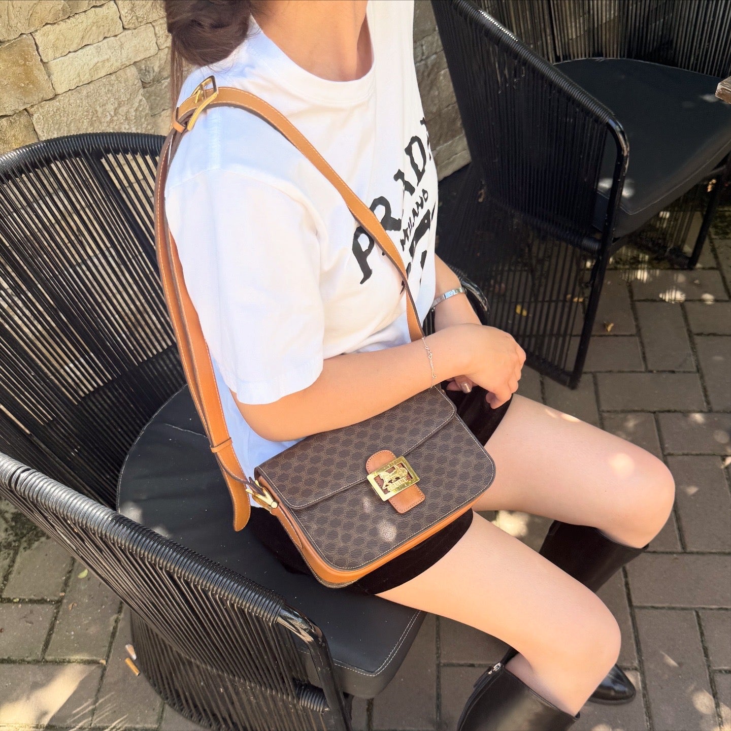 Celine Macadam Horse Carriage Shoulder bag Brown Vintage