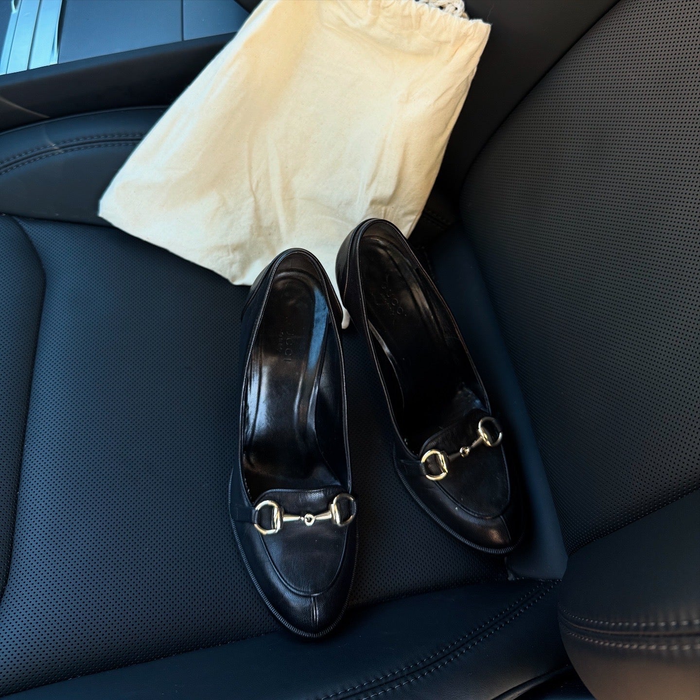 GUCCI Pumps Heel Horsebit Leather Black Heels 8cm