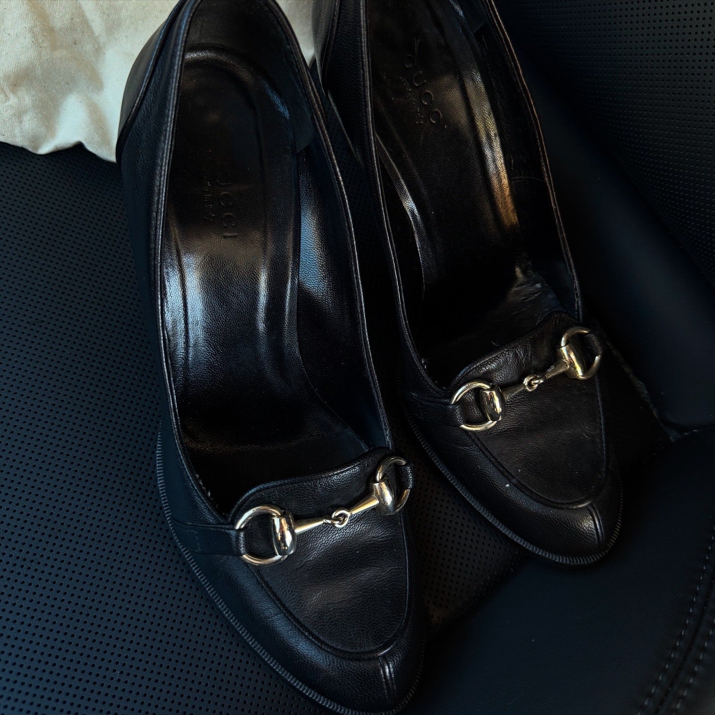 GUCCI Pumps Heel Horsebit Leather Black Heels 8cm