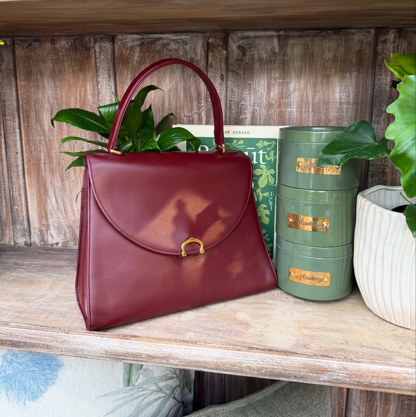 CARTIER Burgundy Hand Bag Leather Bordeaux Gold