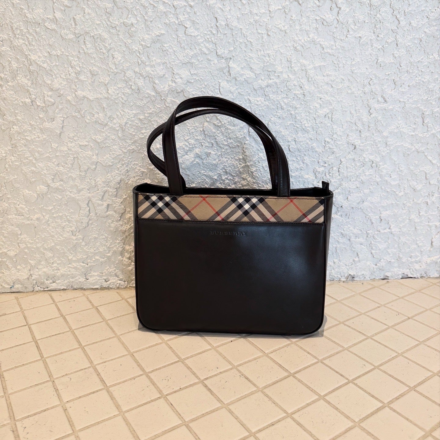 Burberry Nova Check Canvas Trimmed Leather Shoulder Bag