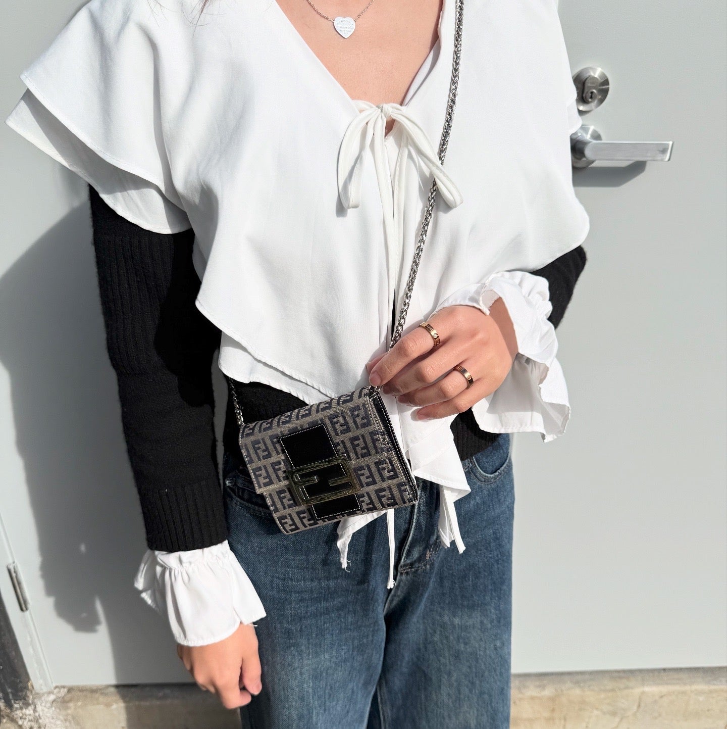 FENDI Vintage Zucca Canvas Leather Folding Wallet