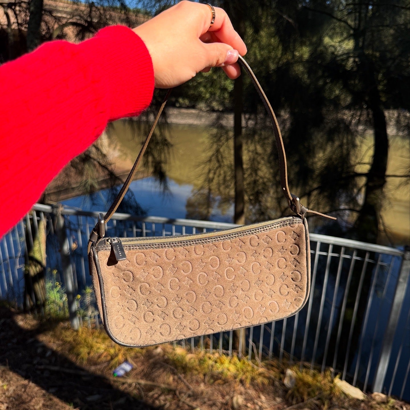 Celine Suede Monogram Shoulder Bag