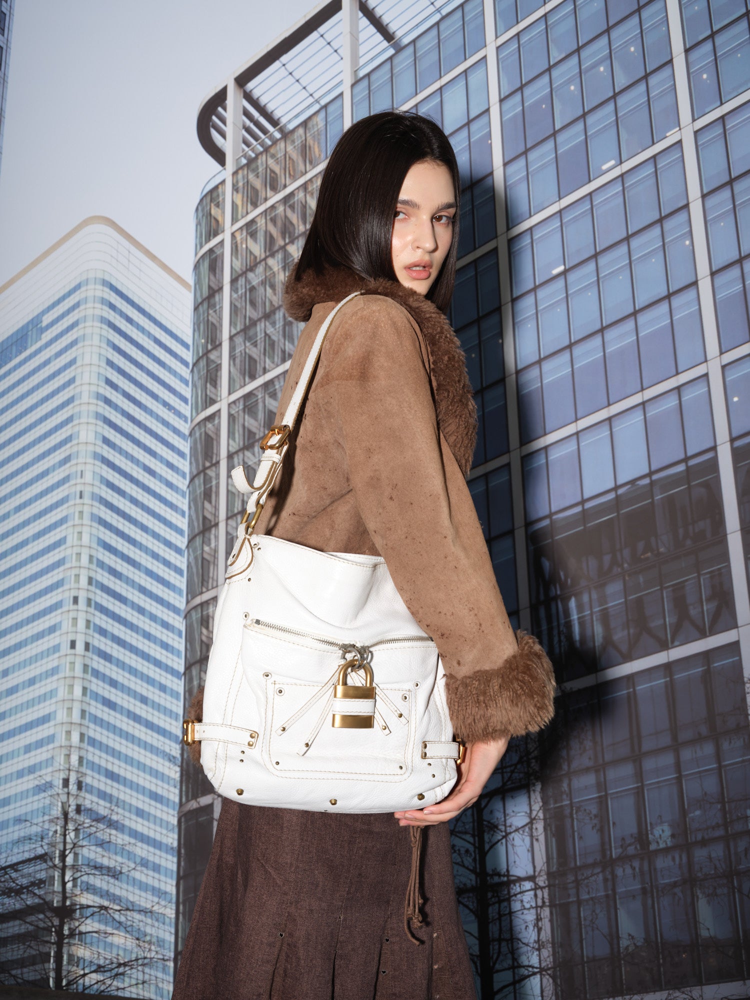 Chloe Leather Large Paddington Shoulder Bag White