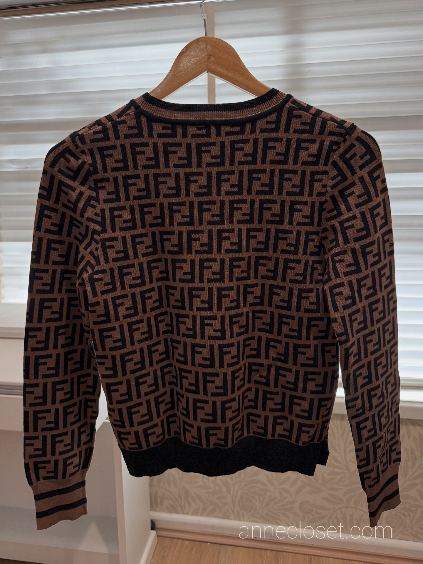 Fendi FF Monogram Pullover Knit Crew Neck Rayon Brown Black