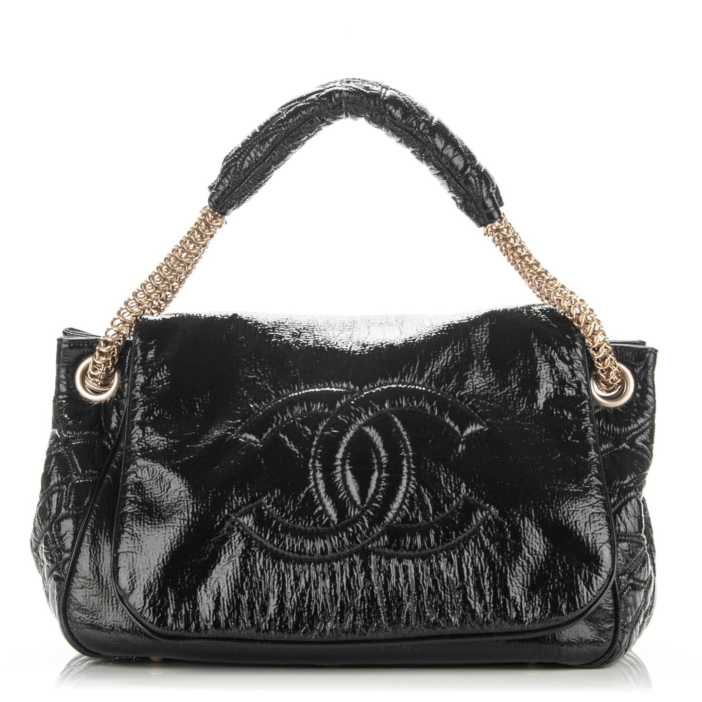 Chanel Rodeo Drive Flap Bag Chain Patent Leather Black