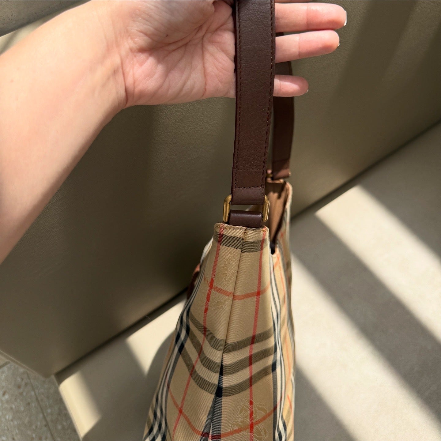 Burberry Nova Check Shadow Horse Canvas Leather Shoulder Bag