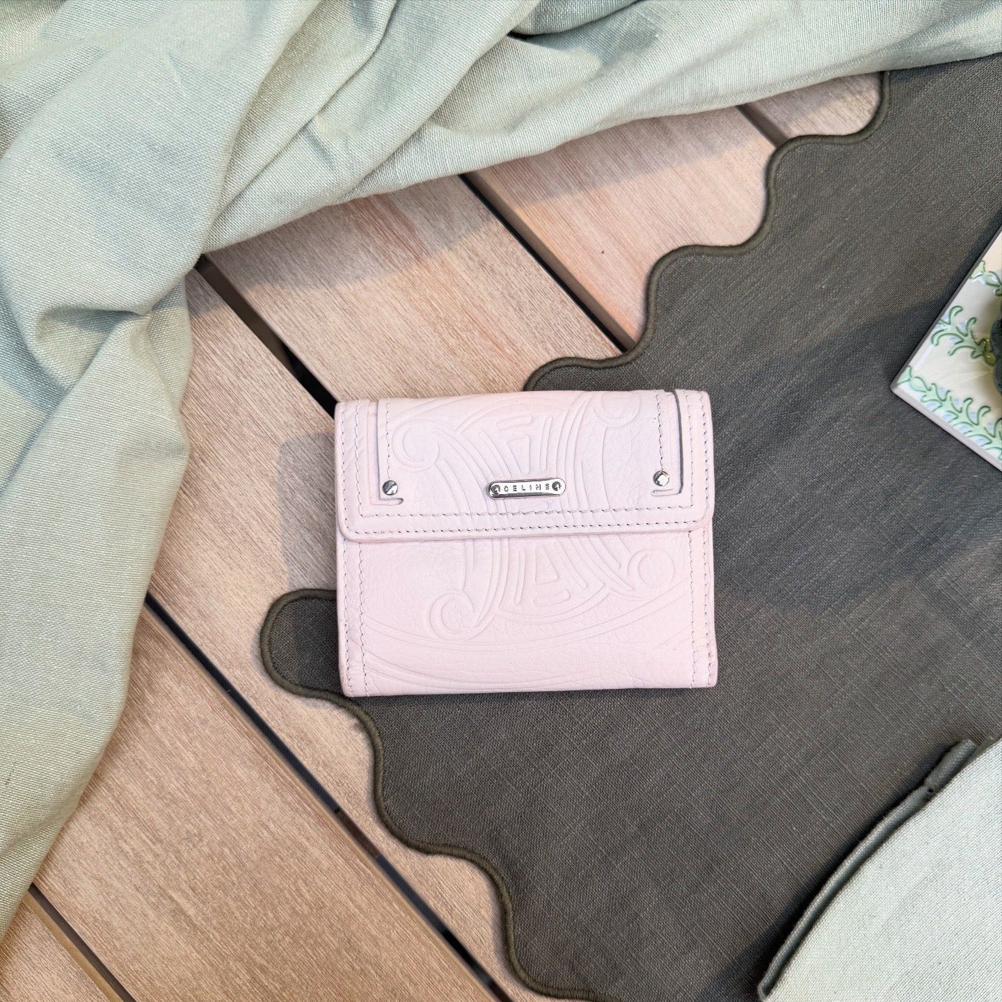 Celine Vintage White Leather Triomphe Small Purse