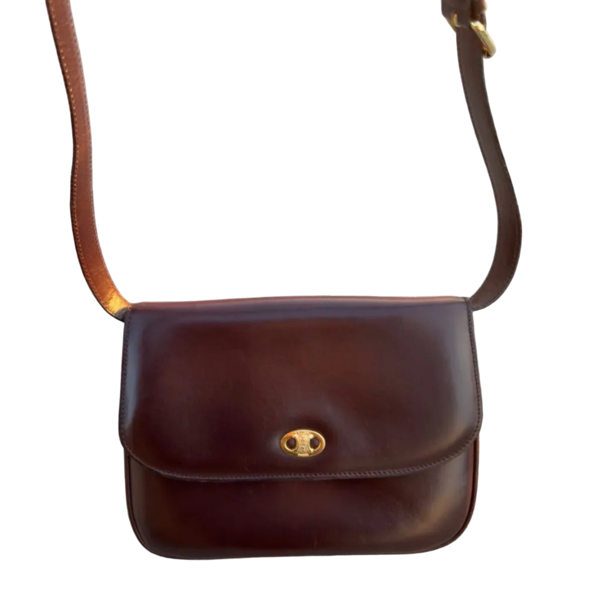 Celine Vintage Paris Triomphe Burgundy Shoulder Bag