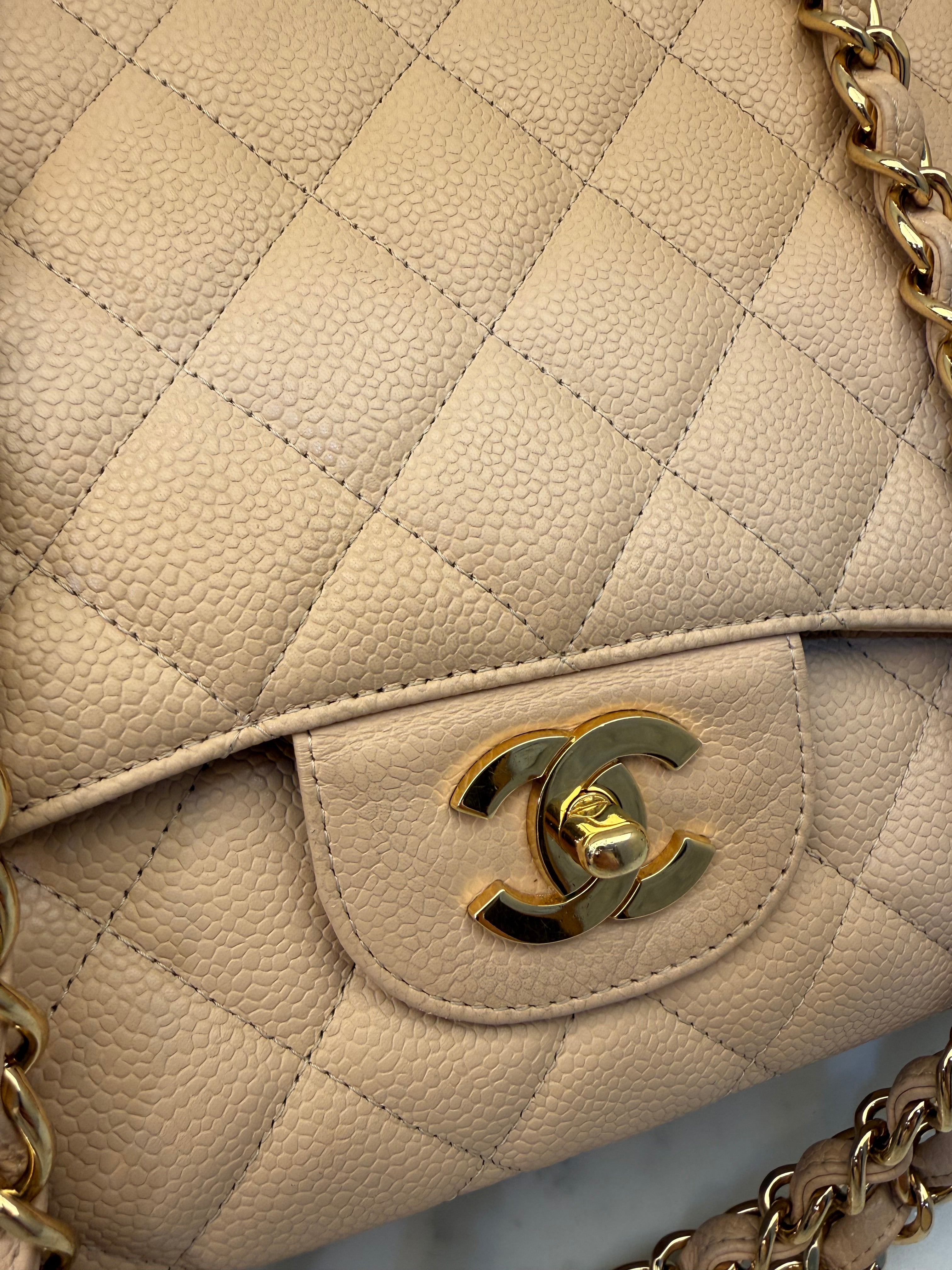 Chanel Classic Flap Jumbo Beige Caviar Bag