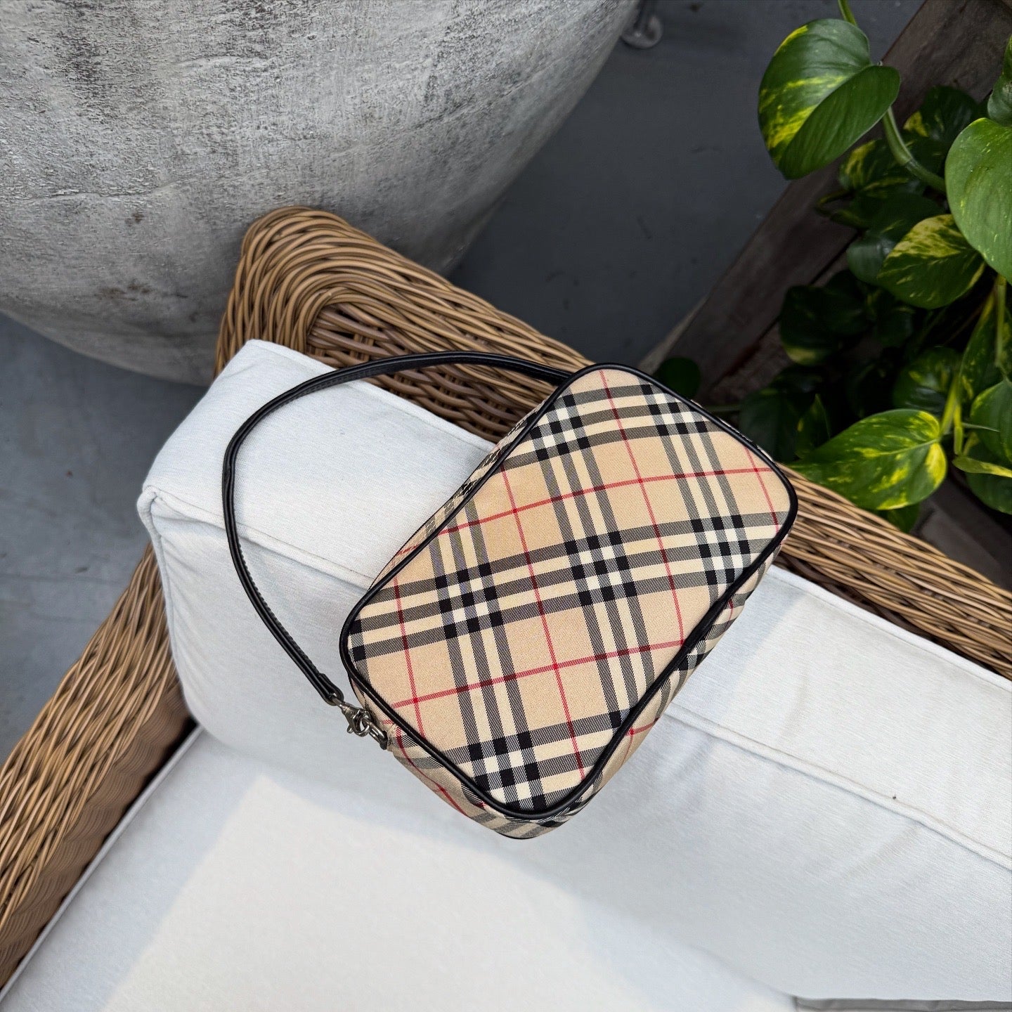 Burberry Nova Check Beige Synthetic Handbag