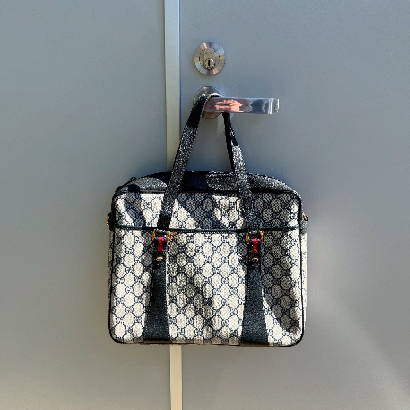 GUCCI GG Canvas Leather Sherry Line Satchel Bag