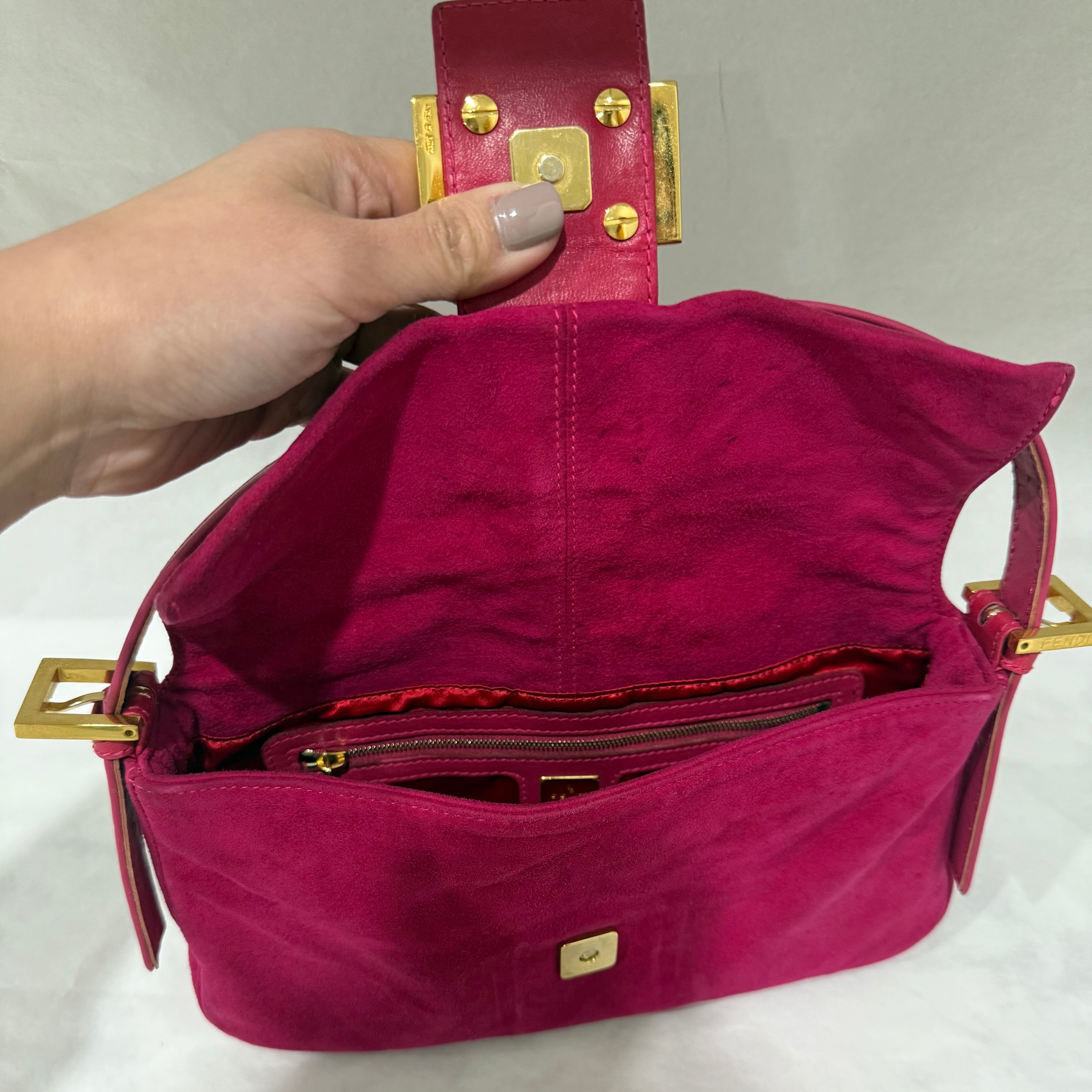 Fendi Suede Baguette Fuchsia Handbag