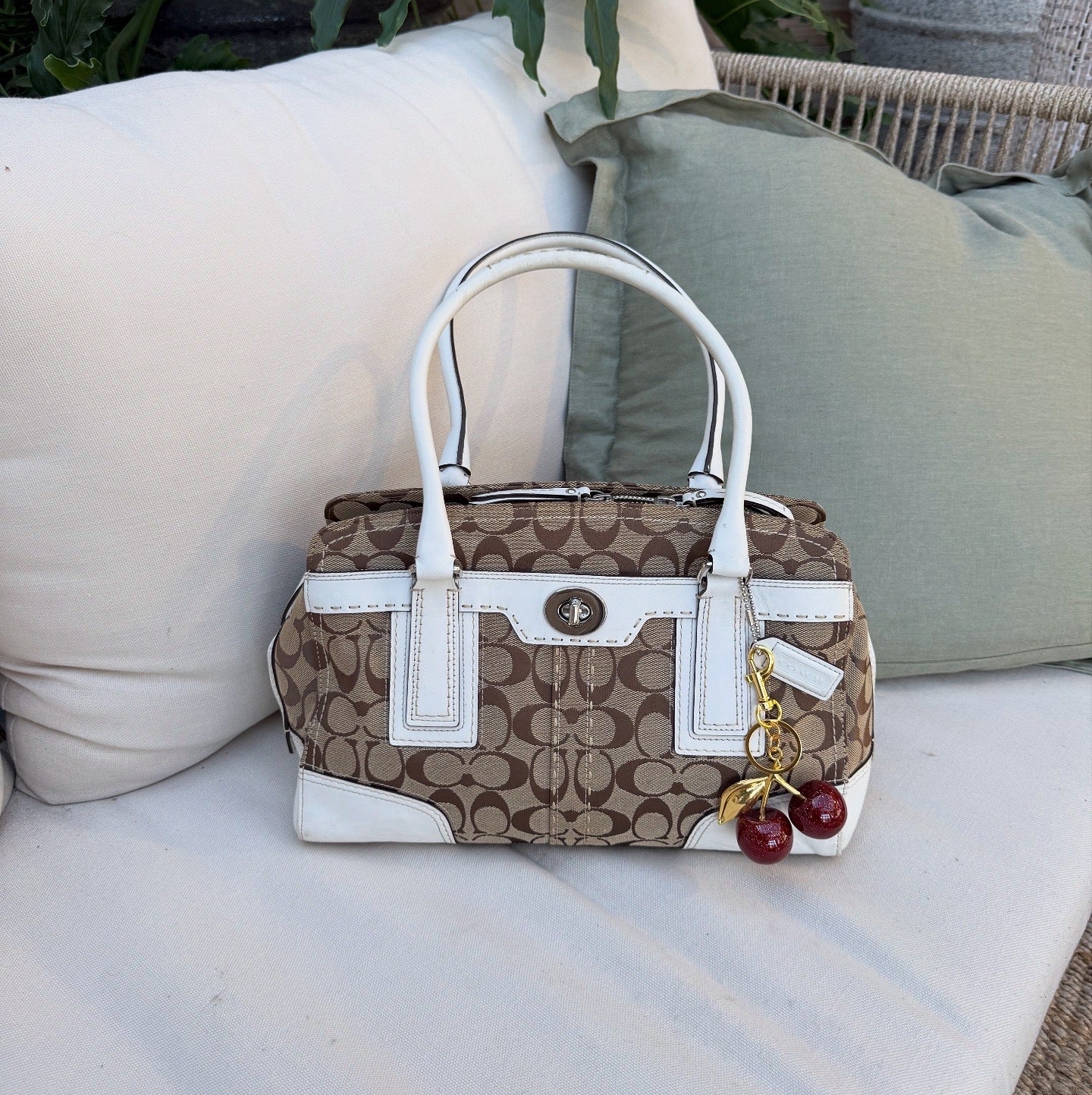 Coach Signature Handbag Brown White