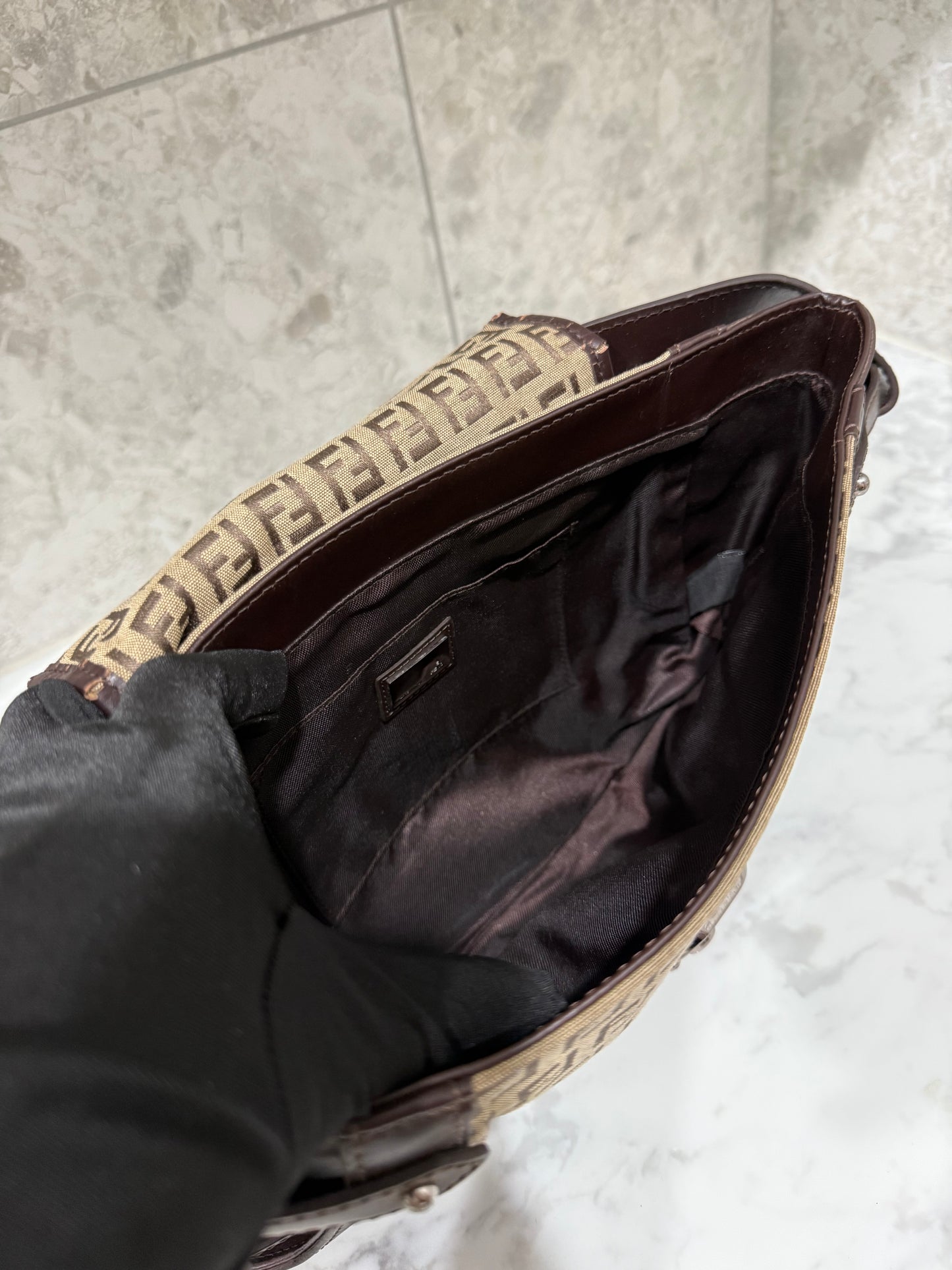 Fendi Zucchino Canvas and Leather Borsa Tuc Hobo