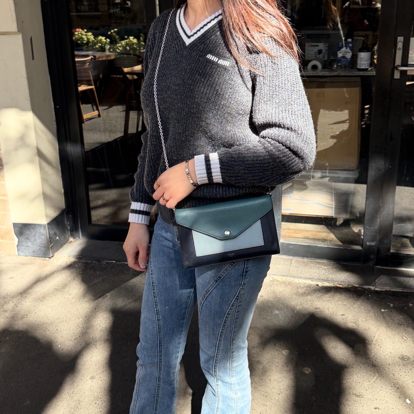 Celine Leather Pocket Envelope Flap Bag