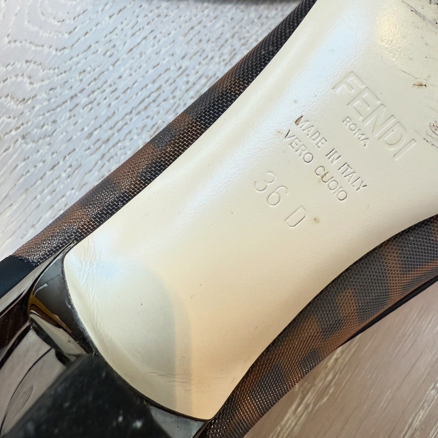 Fendi Black /Brown FF Printed Mesh And Leather Trim Colibri Zucca