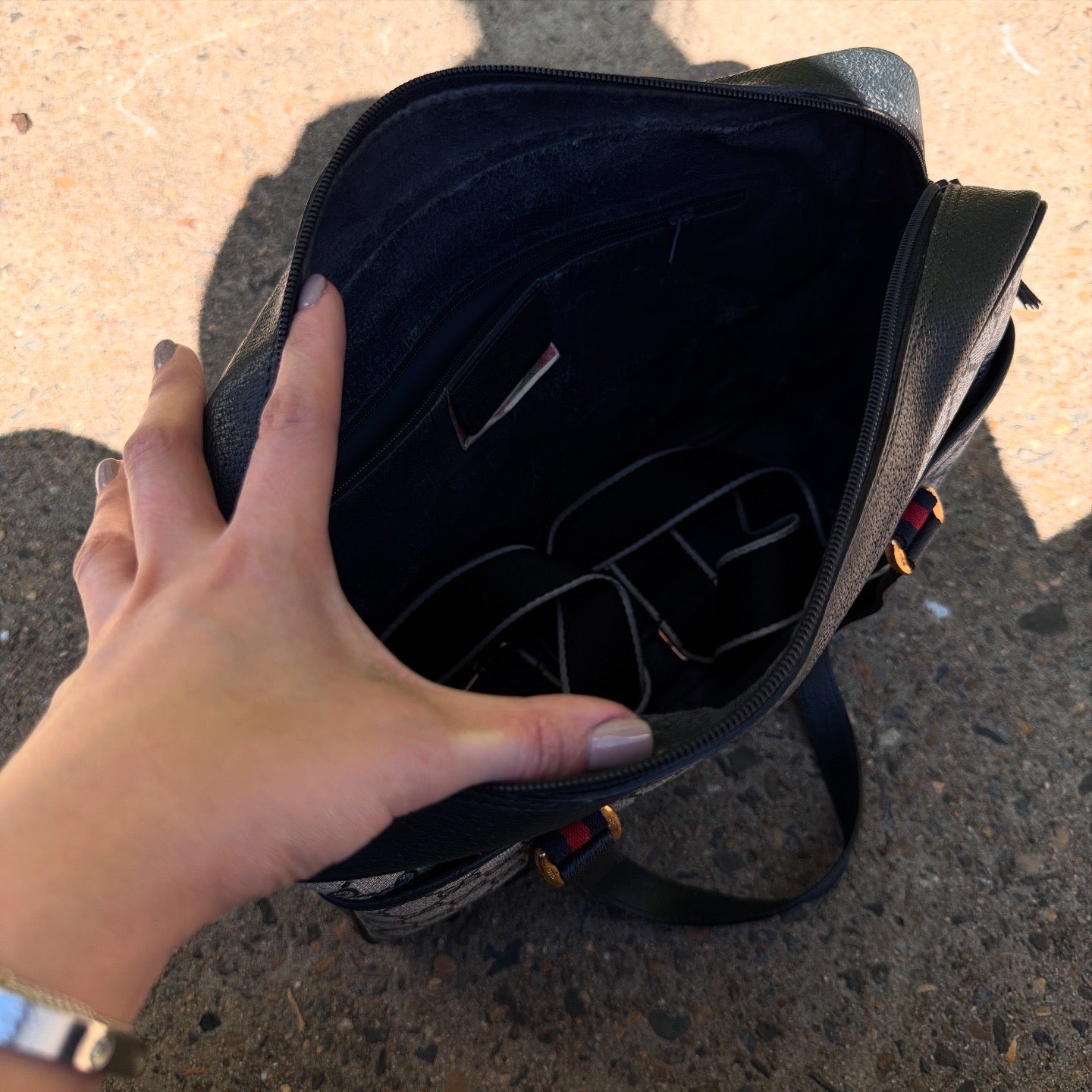 GUCCI GG Canvas Leather Sherry Line Satchel Bag