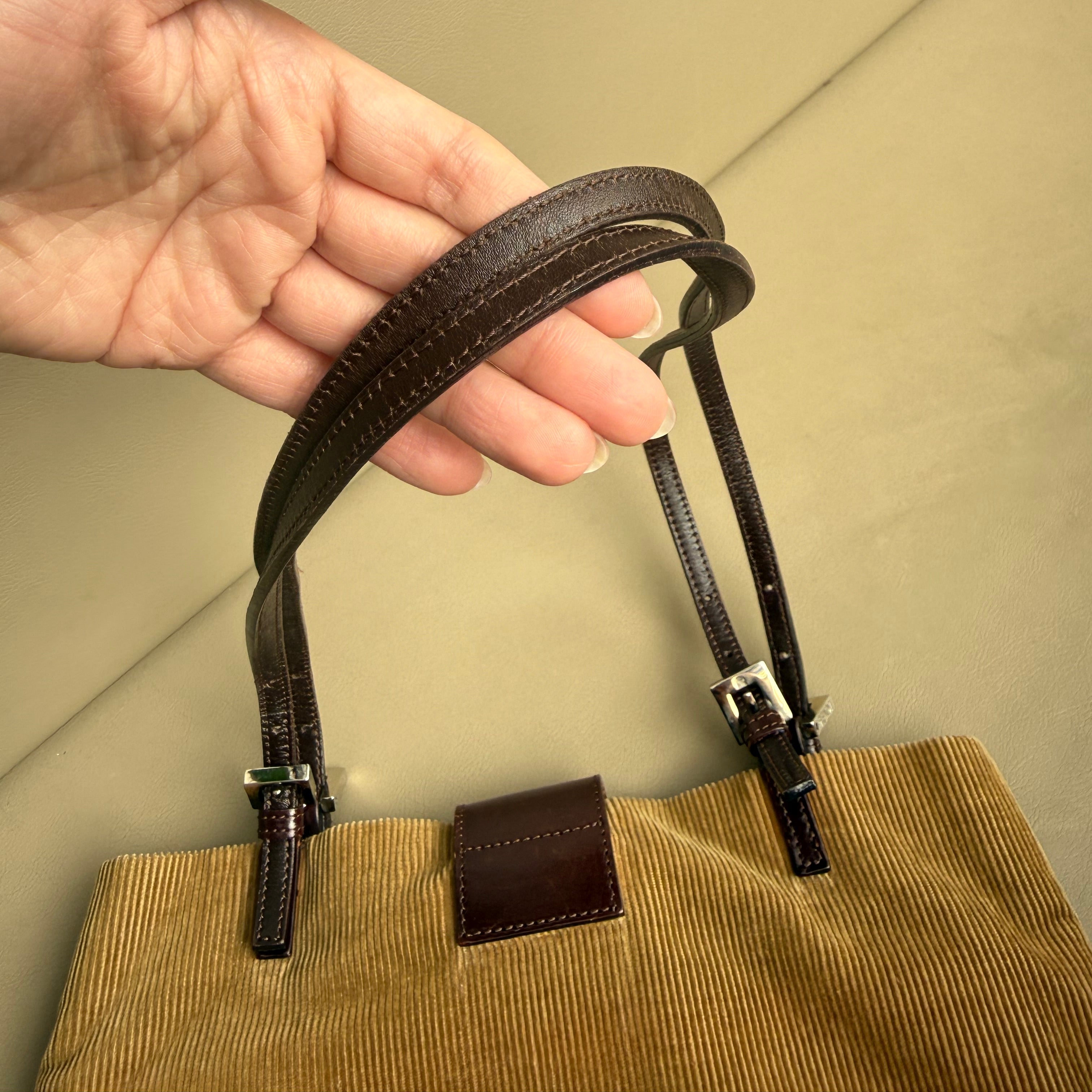 Fendi Tan Corduroy FF Silver Logo Tote Bag