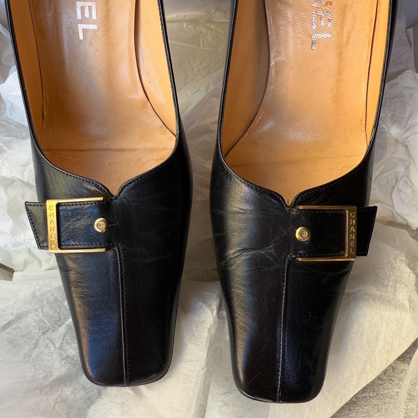 CHANEL Black Leather Buckle Detail Pumps 7cm