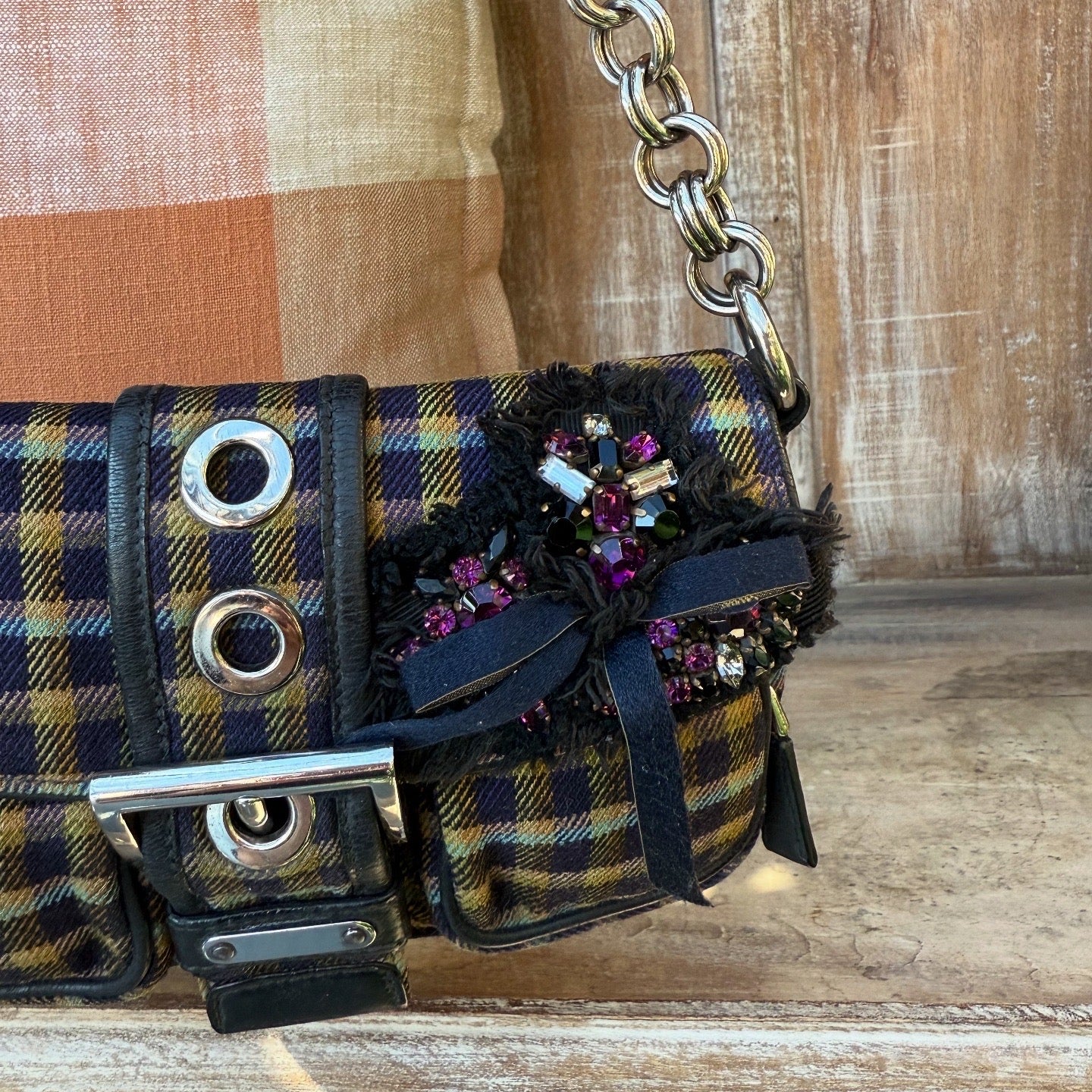 Prada Multicolor Plaid Wool Small Evening Bag