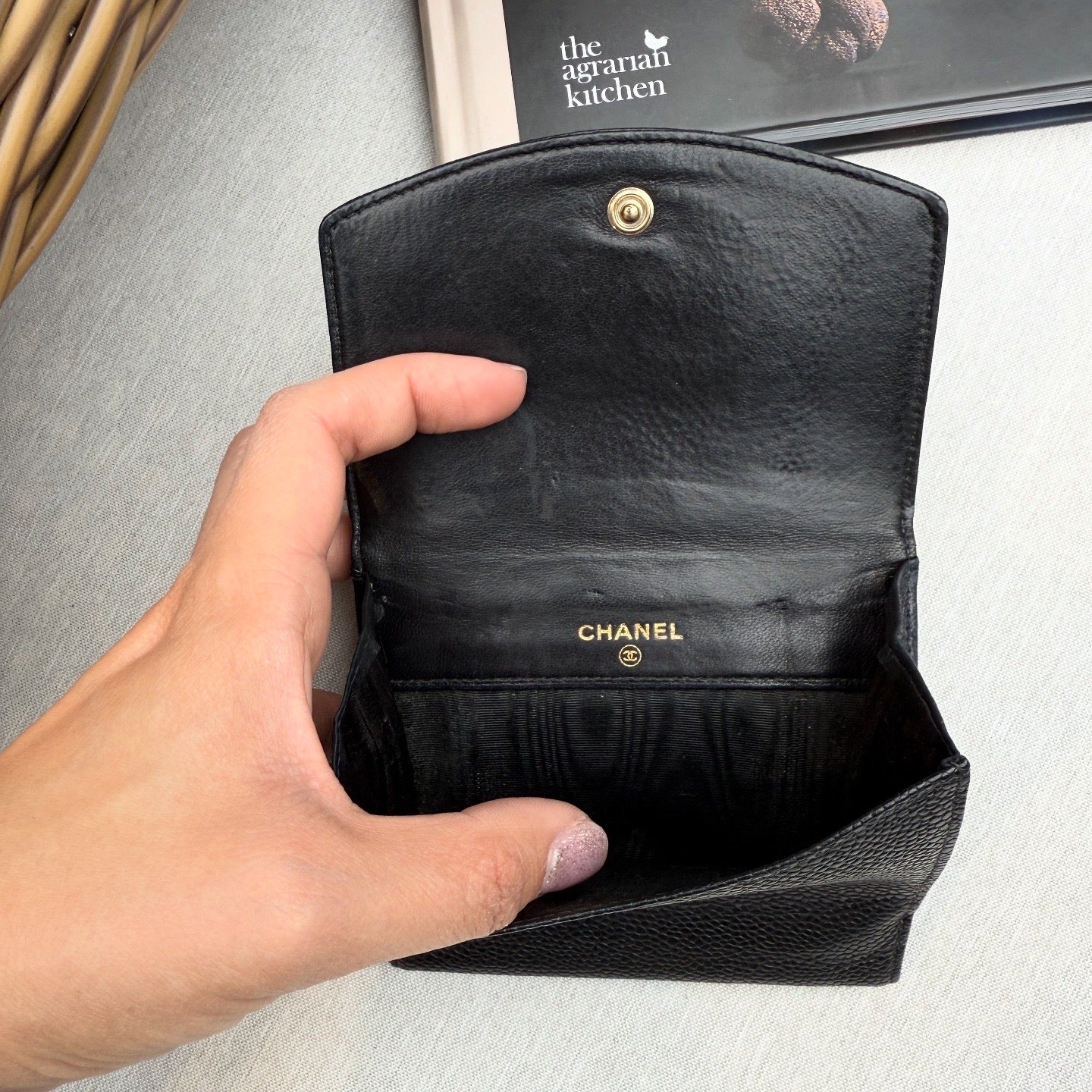 Chanel Coco Mark Bi-fold Wallet Caviar Leather Black