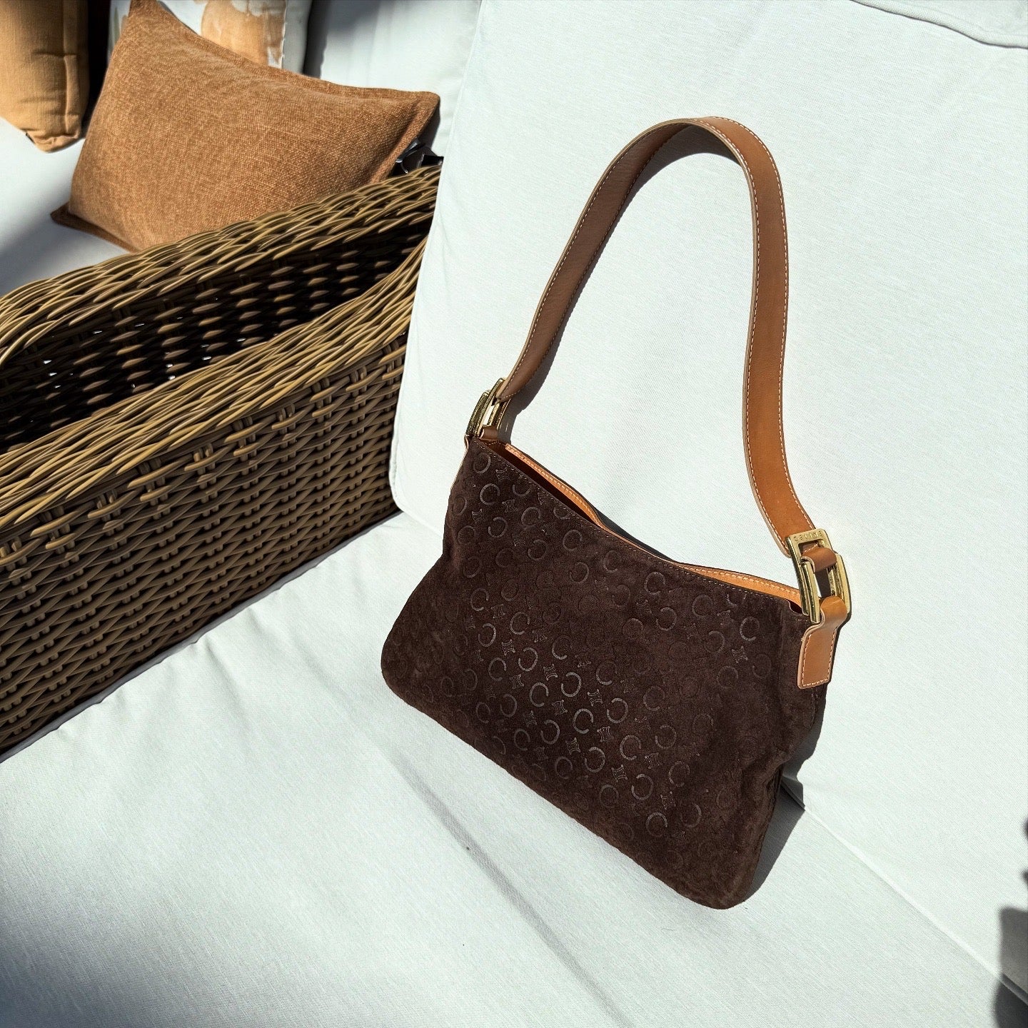 CELINE Brown Macadam Suede Shoulder Bag