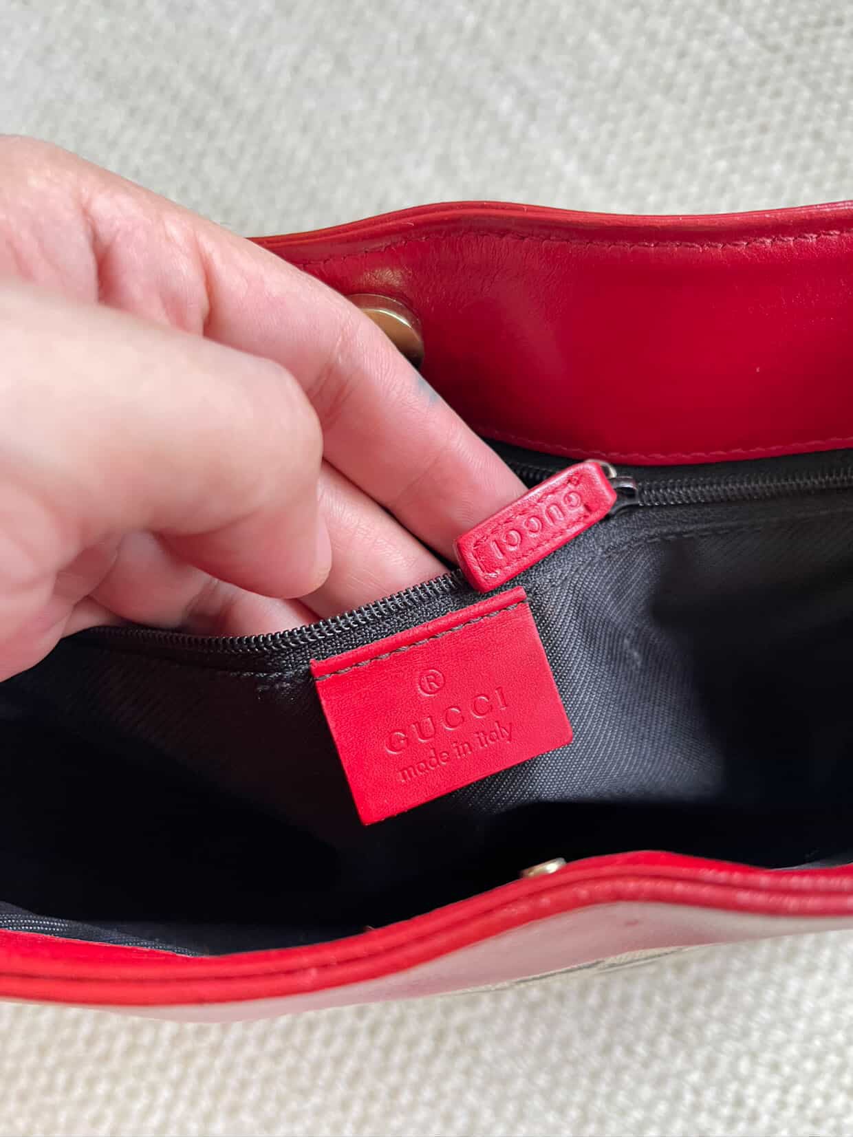 GUCCI GG Canvas One Shoulder Bag Red Leather