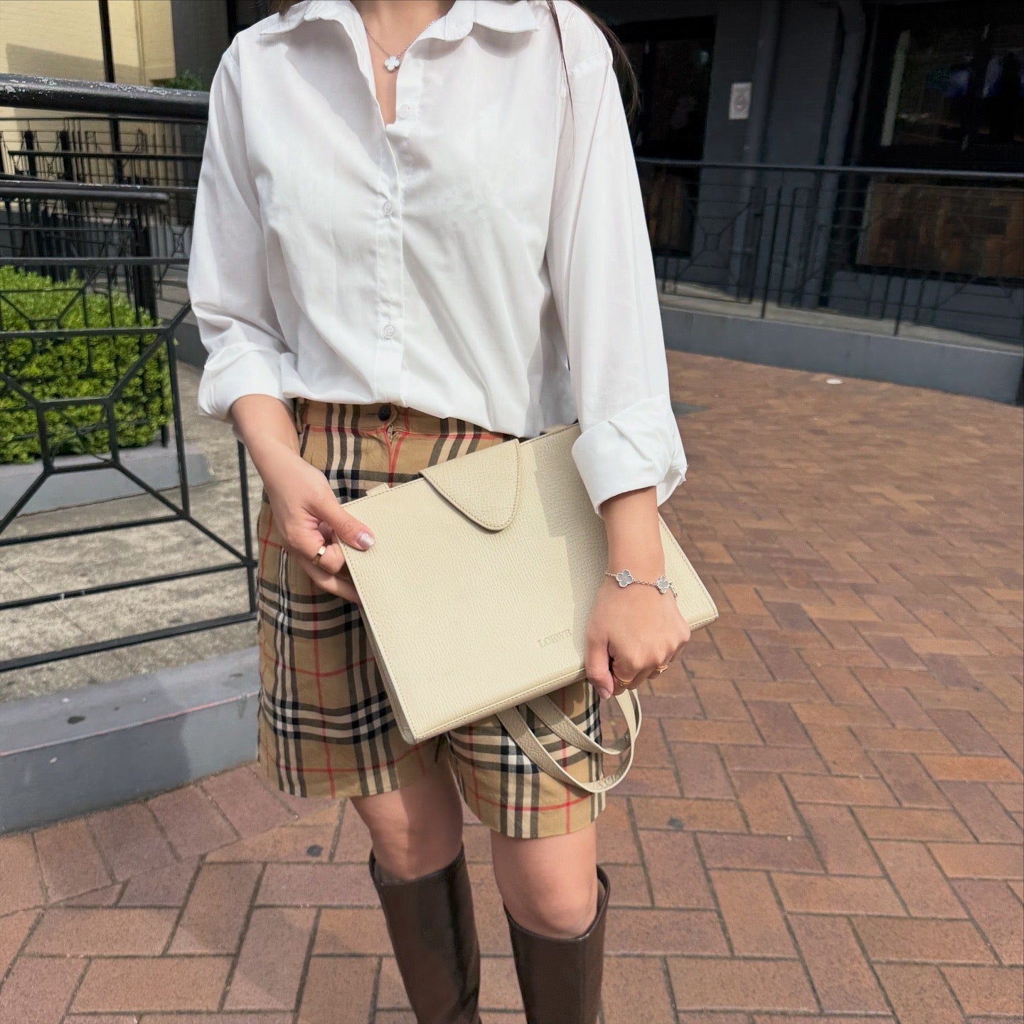 Loewe Logo Embossed Shoulder Bag Ivory Vintage