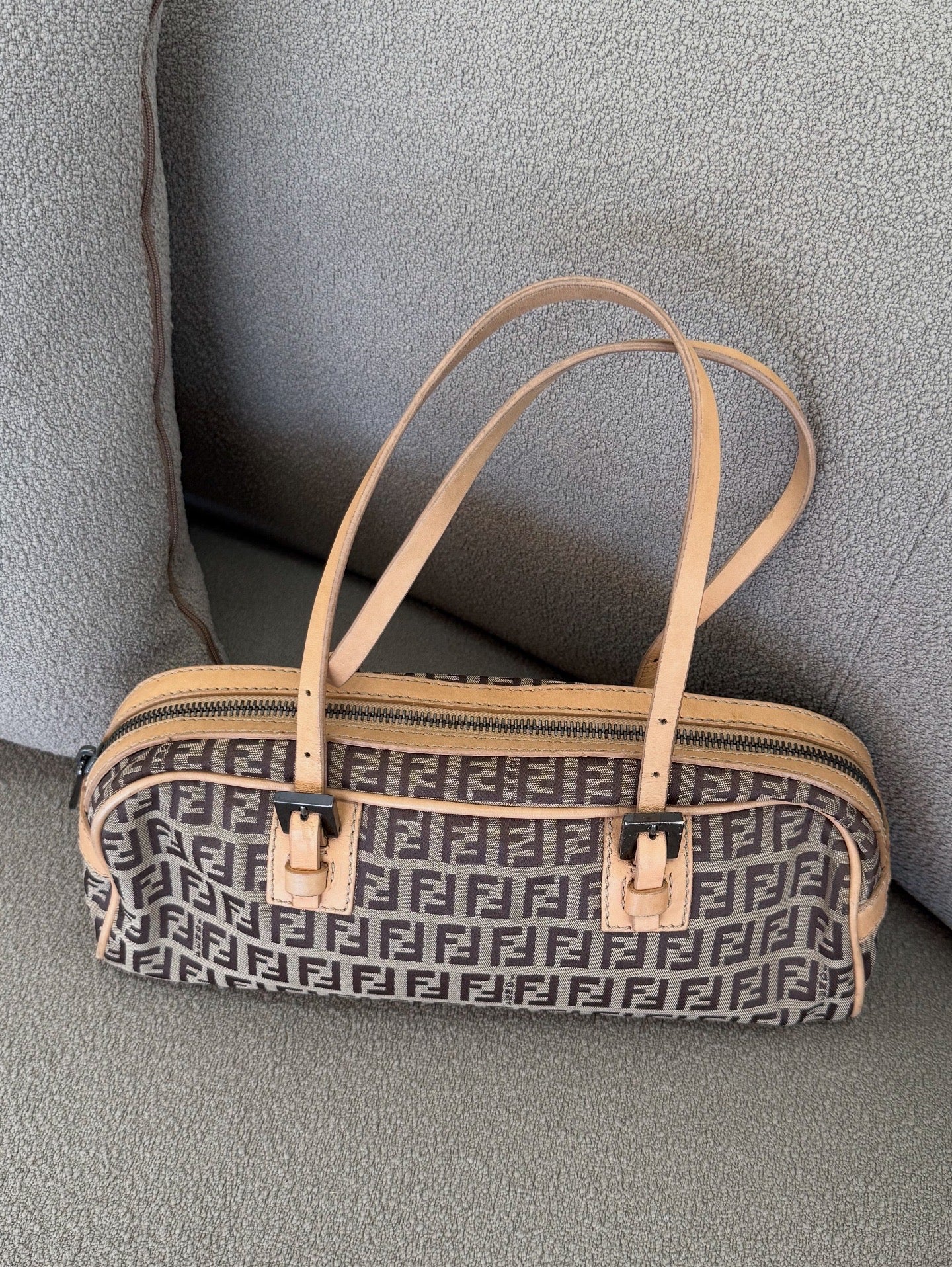 Fendi Vintage Brown Zucchino Canvas Handbag Dark brown