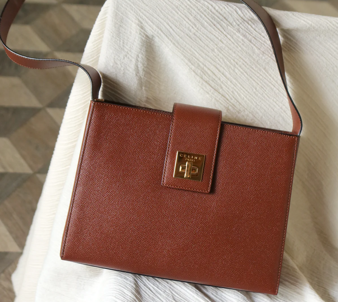 Celine Vintage Cognac Brown Leather Shoulder Bag