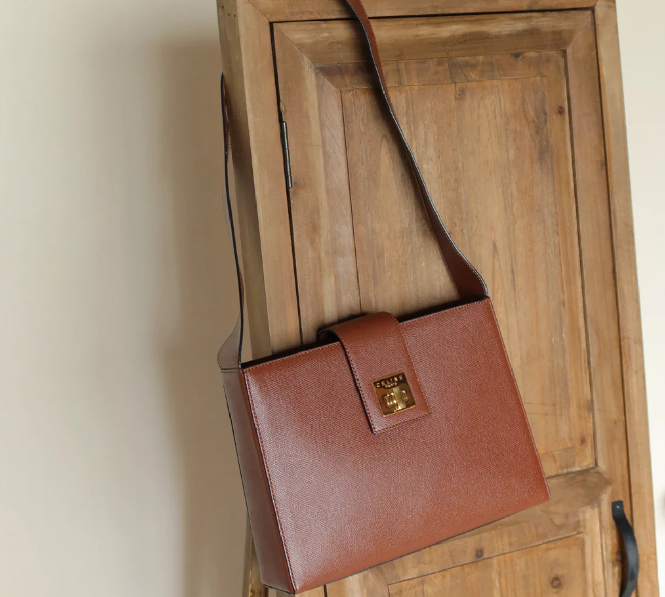Celine Vintage Cognac Brown Leather Shoulder Bag