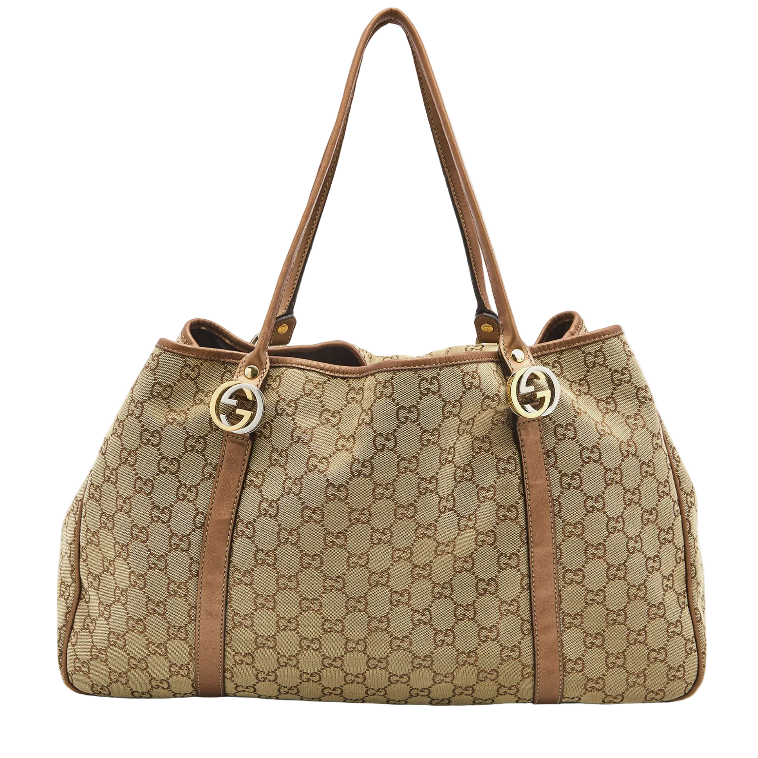 Gucci Beige/Bronze GG Canvas and Leather Large GG Twins Tote