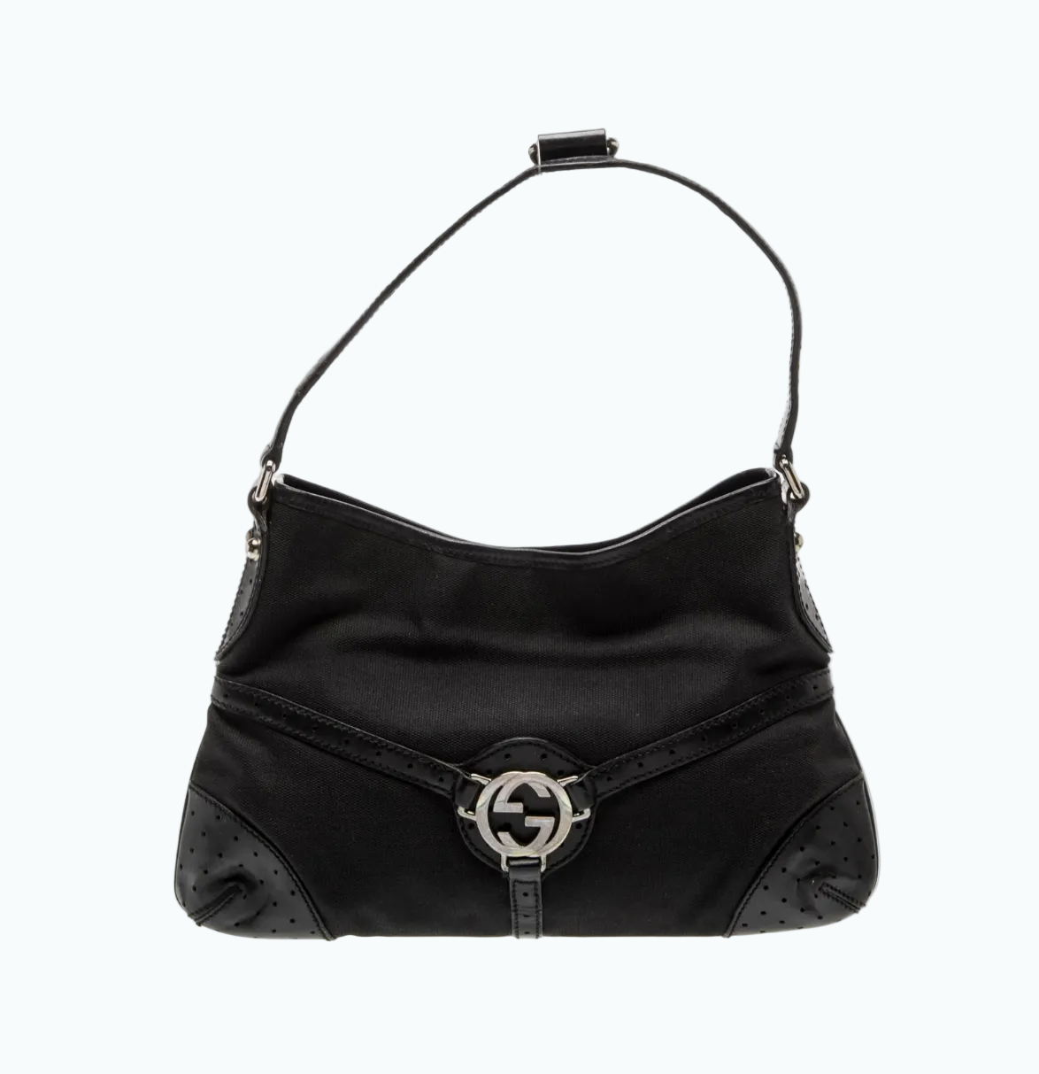 GUCCI BLACK CANVAS REINS SHOULDER BAG