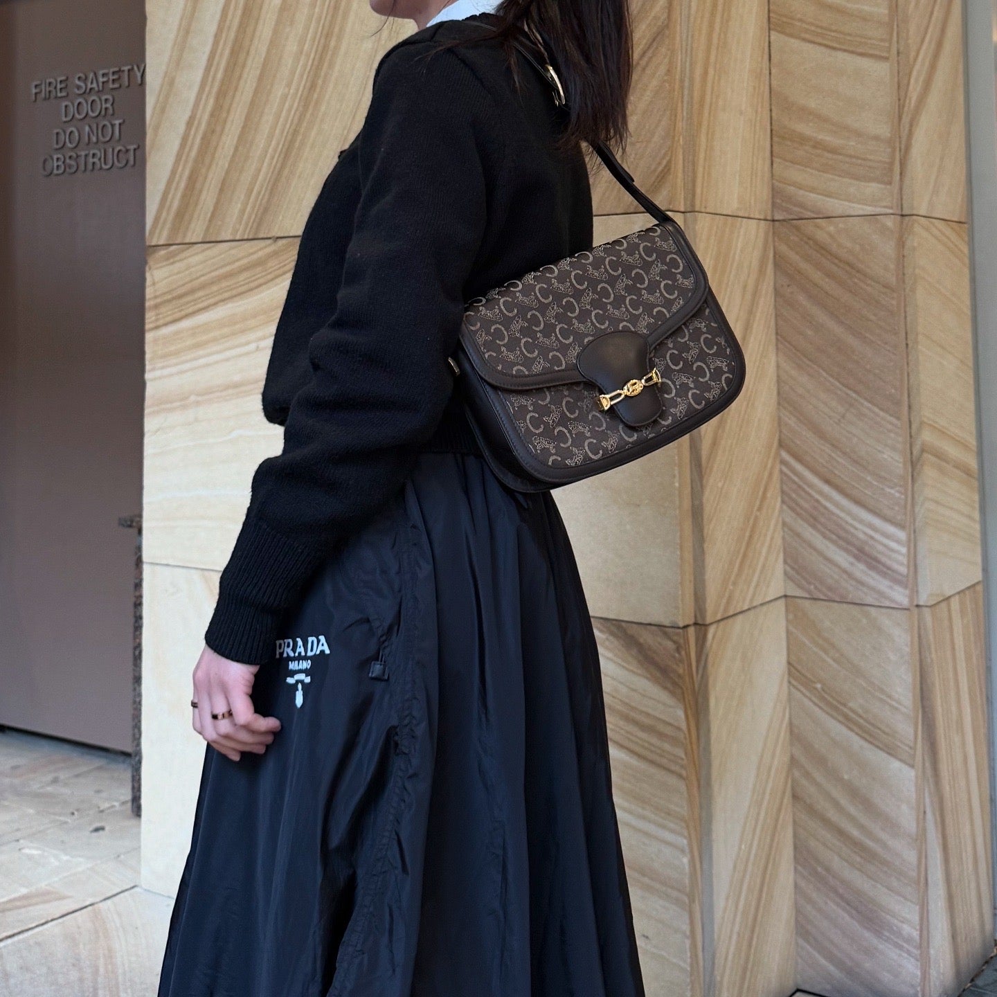 CELINE C Sulky Shoulder Bag Canvas Brown