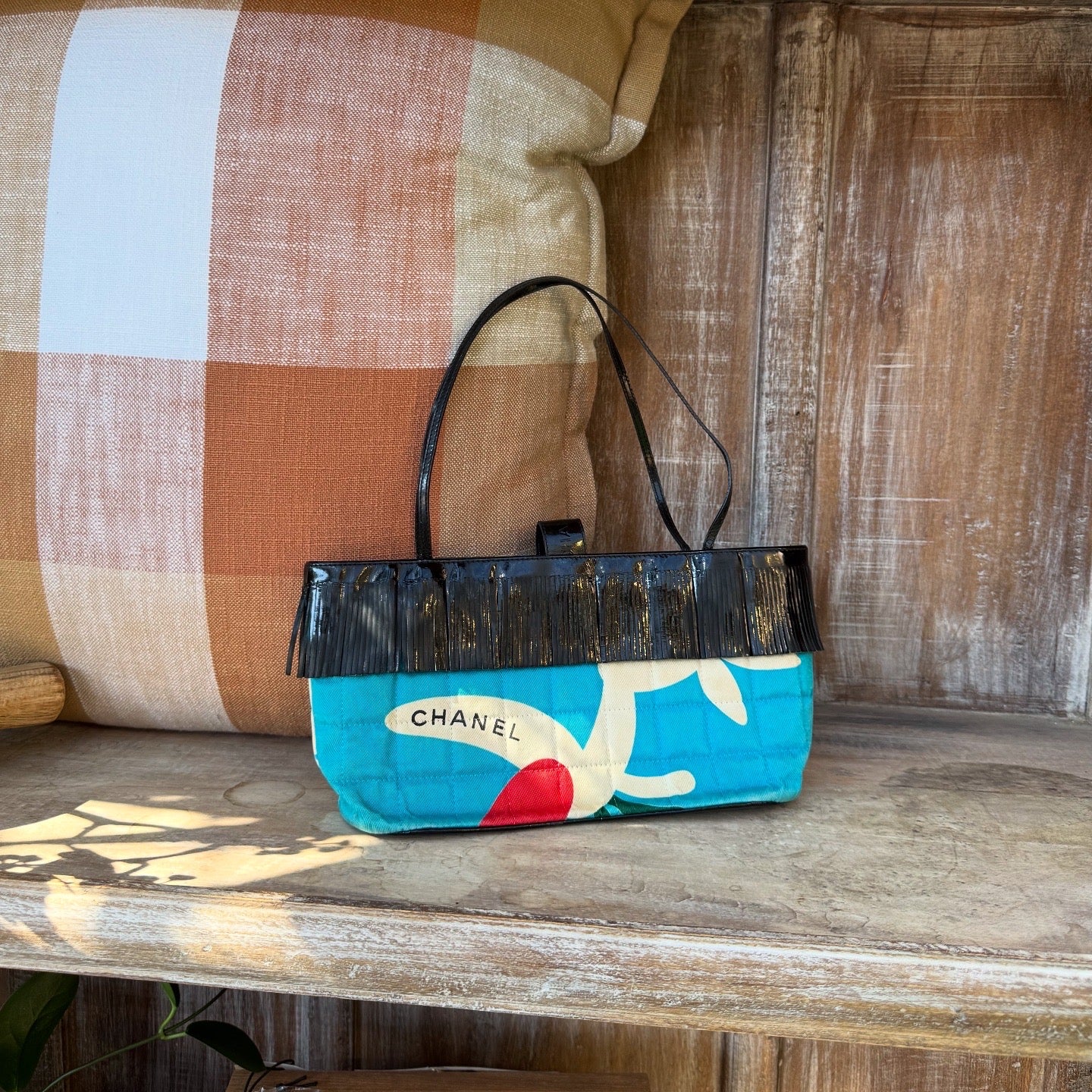 Chanel Vintage Fringe CC Tote Quilted Printed Canvas