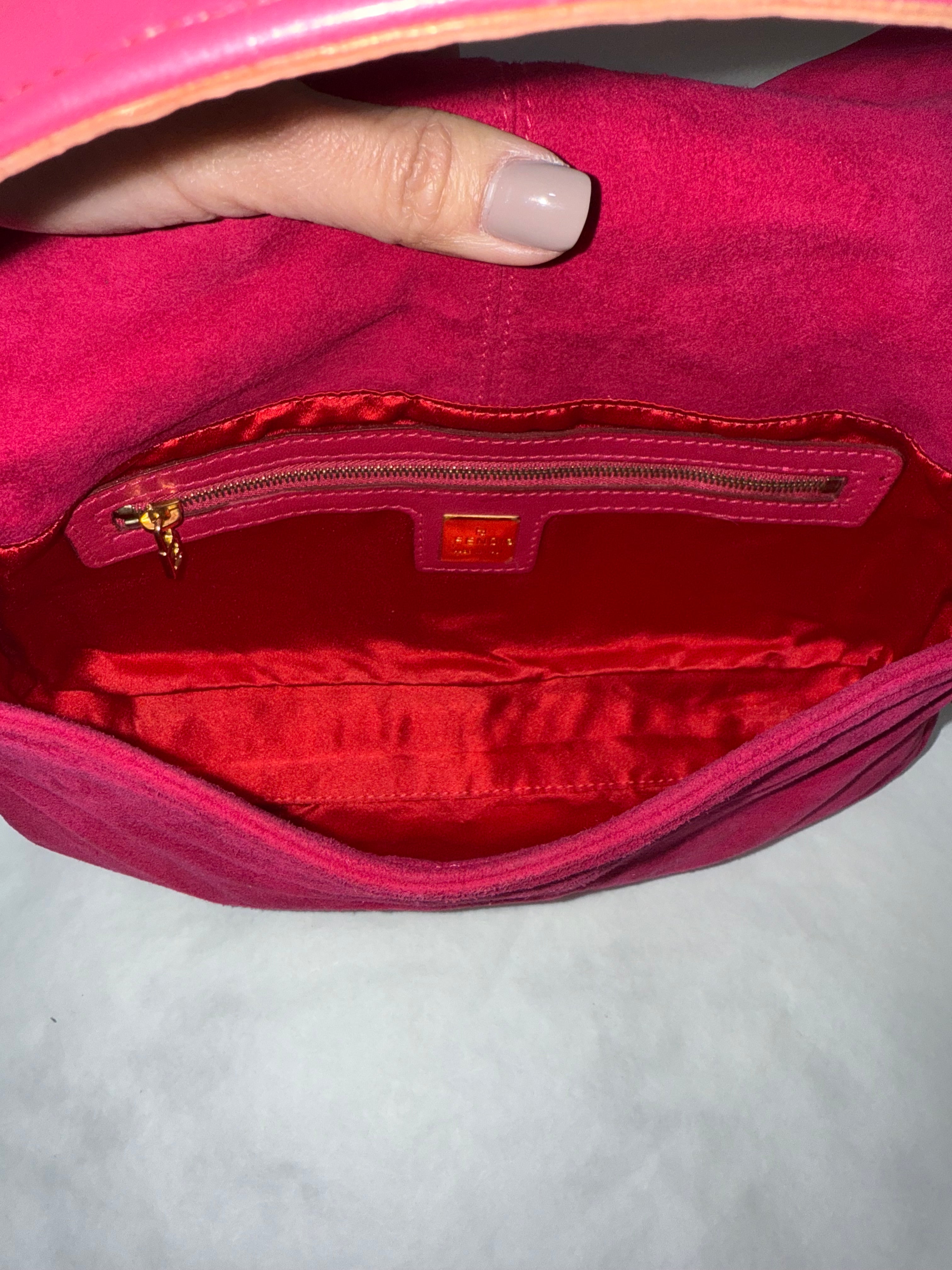 Fendi Suede Baguette Fuchsia Handbag